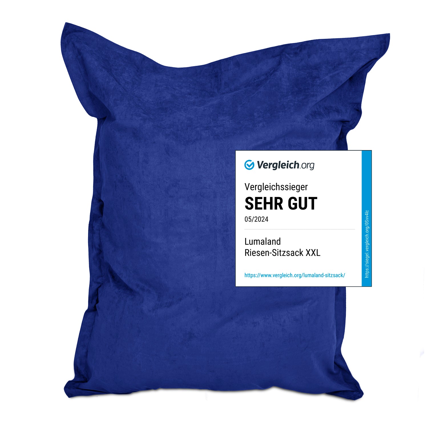 XXL Microvelours Sitzsack (380 L) Royalblau von Lumaland, großer, wasserfester Riesensitzsack fürs Indoor-Chillen und Entspannen.