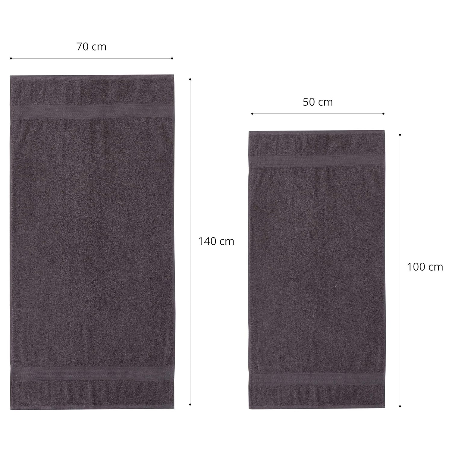 Premium Handtücher 6er-Set - 4 Handtücher 50 x 100 cm + 2 Badetücher 70 x 140 cm - Grau, Baumwolle, saugfähig, weiche Oberfläche