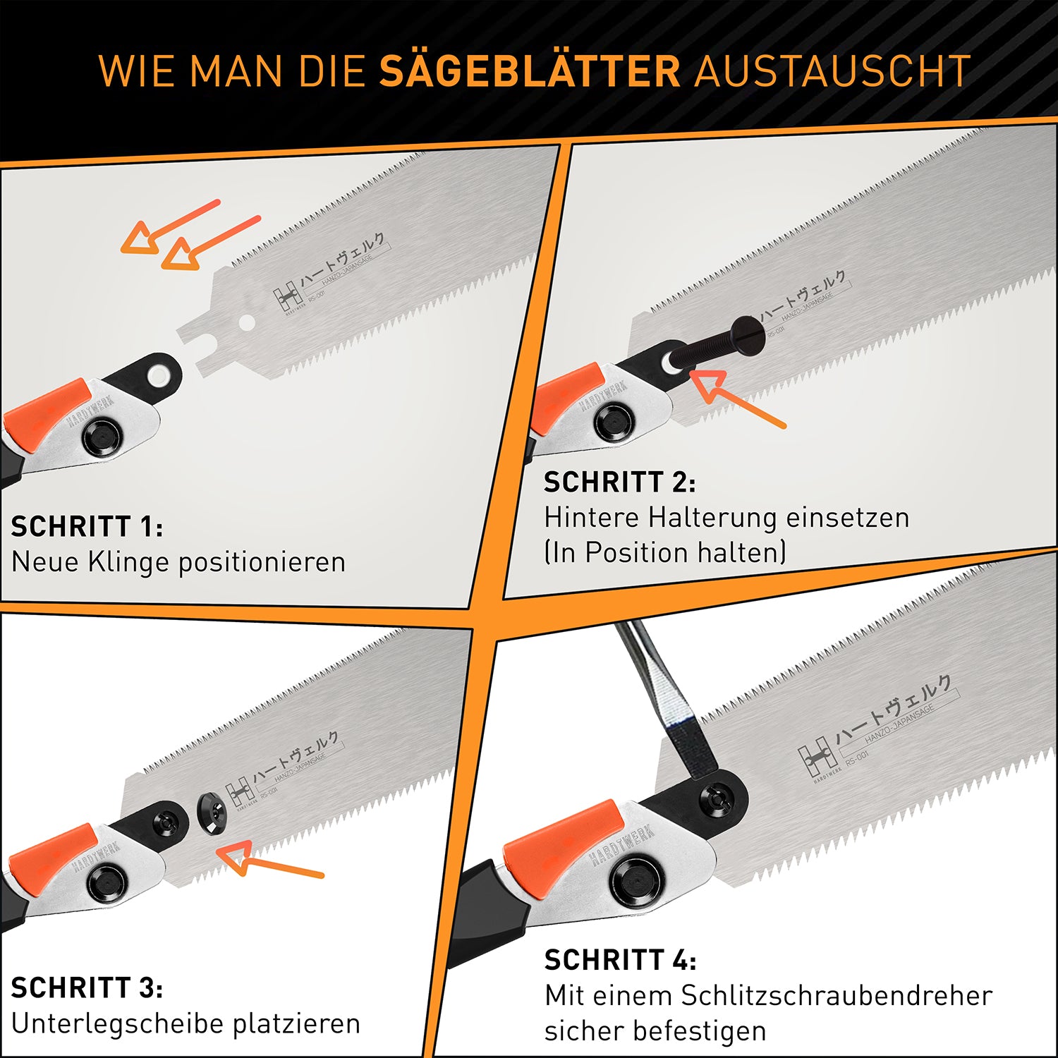 Ersatzsägeblatt für Japansäge Hanzo - 240 mm mit SK4-Karbonstahl, doppelseitigen Zähnen, für präzise und vielseitige Schnitte.