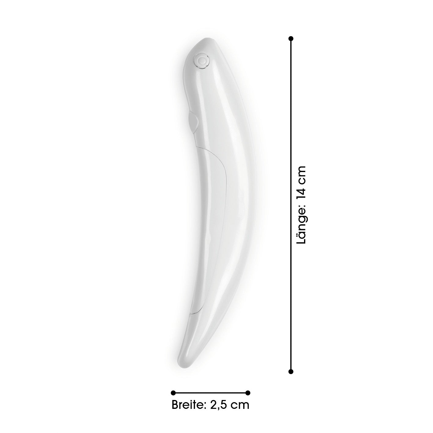 Verzier-Stift für Speisen und Getränke inkl. Batterien & Messlöffel in weiß mit Maßen 14 cm Länge und 2,5 cm Breite.