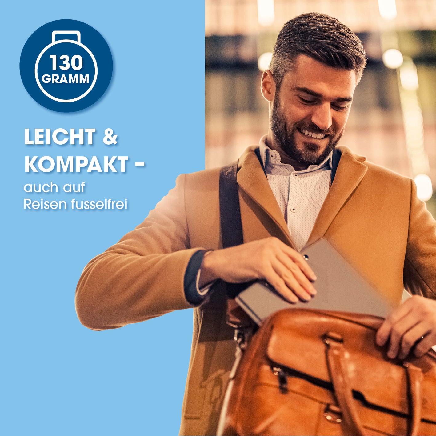 Fusselrasierer leicht und kompakt, ideal für Reisen, entfernt zuverlässig Fusseln und Knötchen von Textilien.