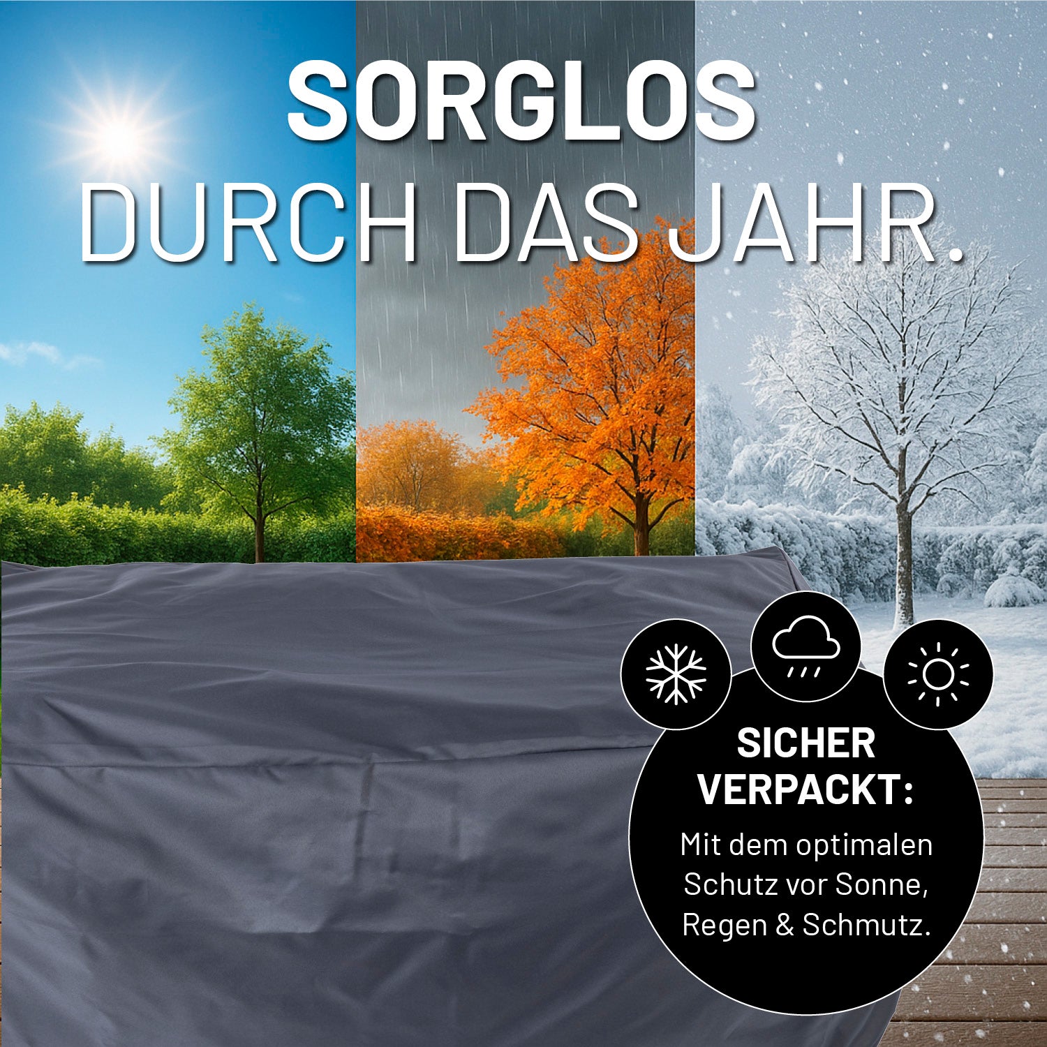 Wetterschutzhaube für 3 Modulare Elemente - 220 x 85 x 75 cm schützt ganzjährig vor Sonne, Regen, Schnee und Schmutz.