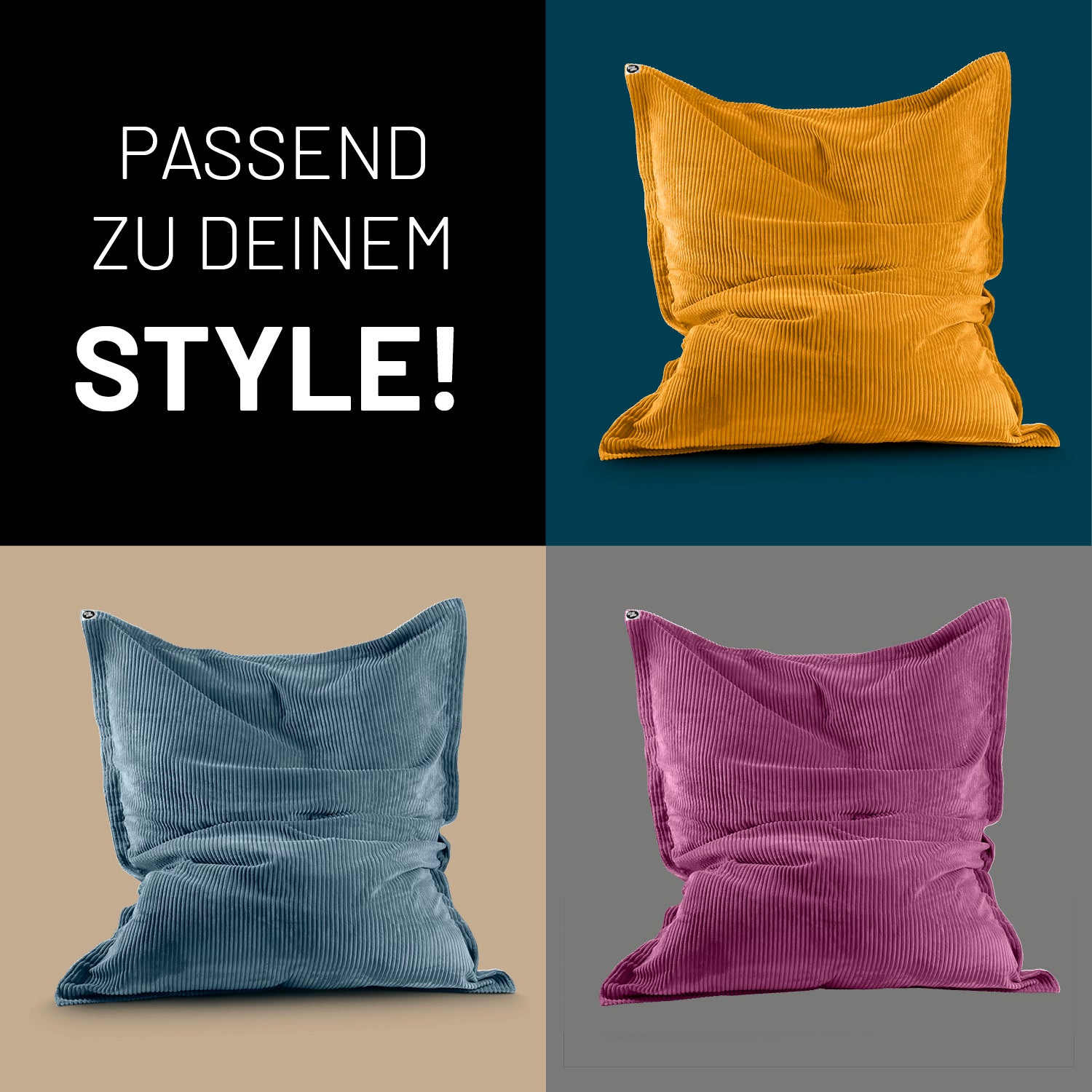 Sitzsack Classic XXL aus der LUMALAND Cord-Reihe 380 L in verschiedenen Farben mit geripptem Stoff und modernem Design.