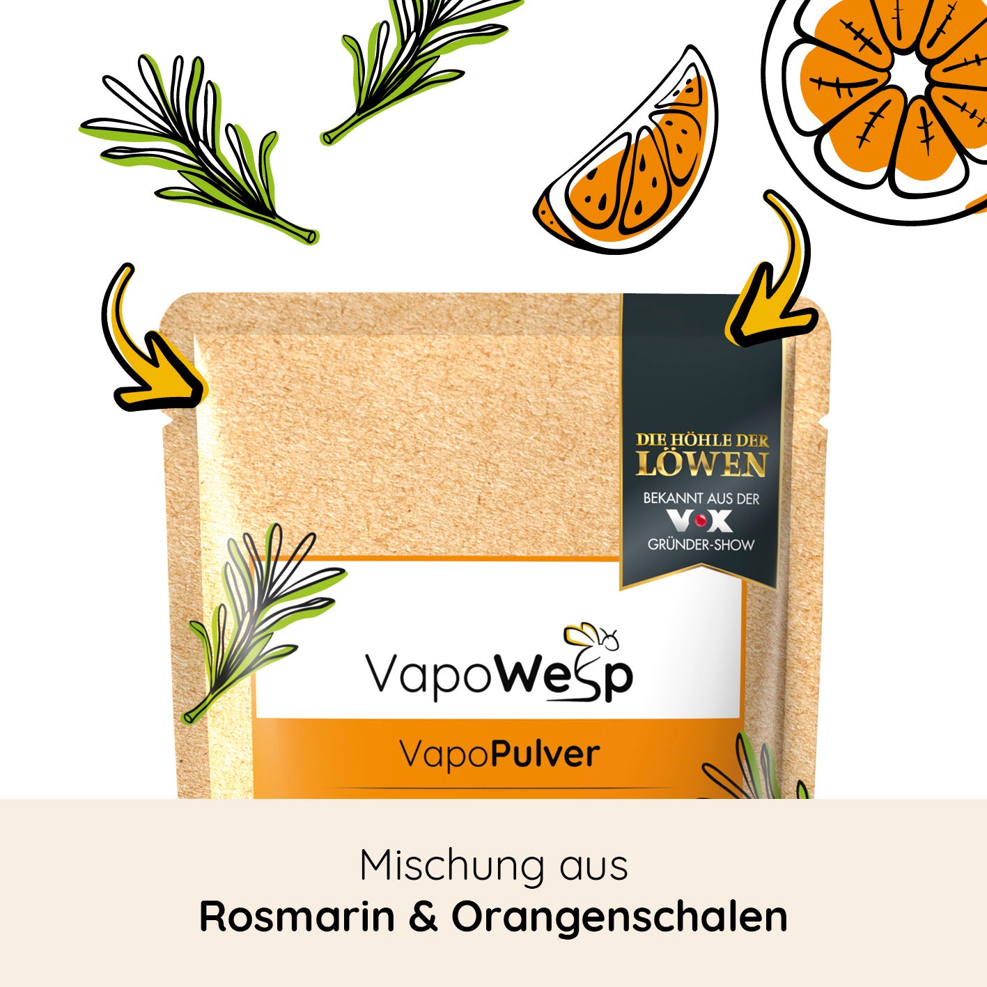 Pulver 3er-Set Orange & Rosemary (3x je 100 g) mit aromatischer Mischung aus Rosmarin und Orangenschalen für VapoWesp Räucherbox.