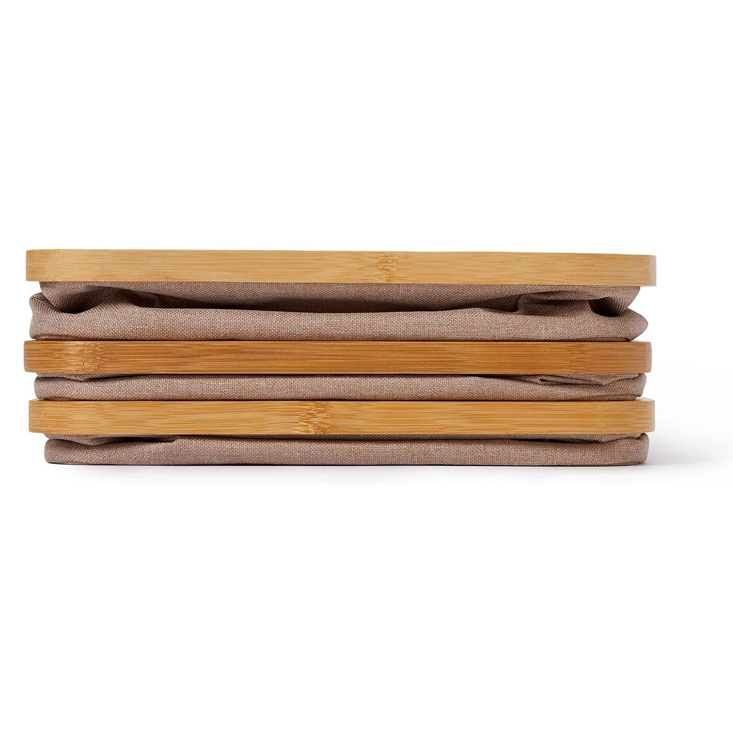 Organizer mit Bambus-Rahmen - 3er-Set - 30 x 30 x 9 cm gefaltet, platzsparend und langlebig in Taupe mit Bambusrahmen.