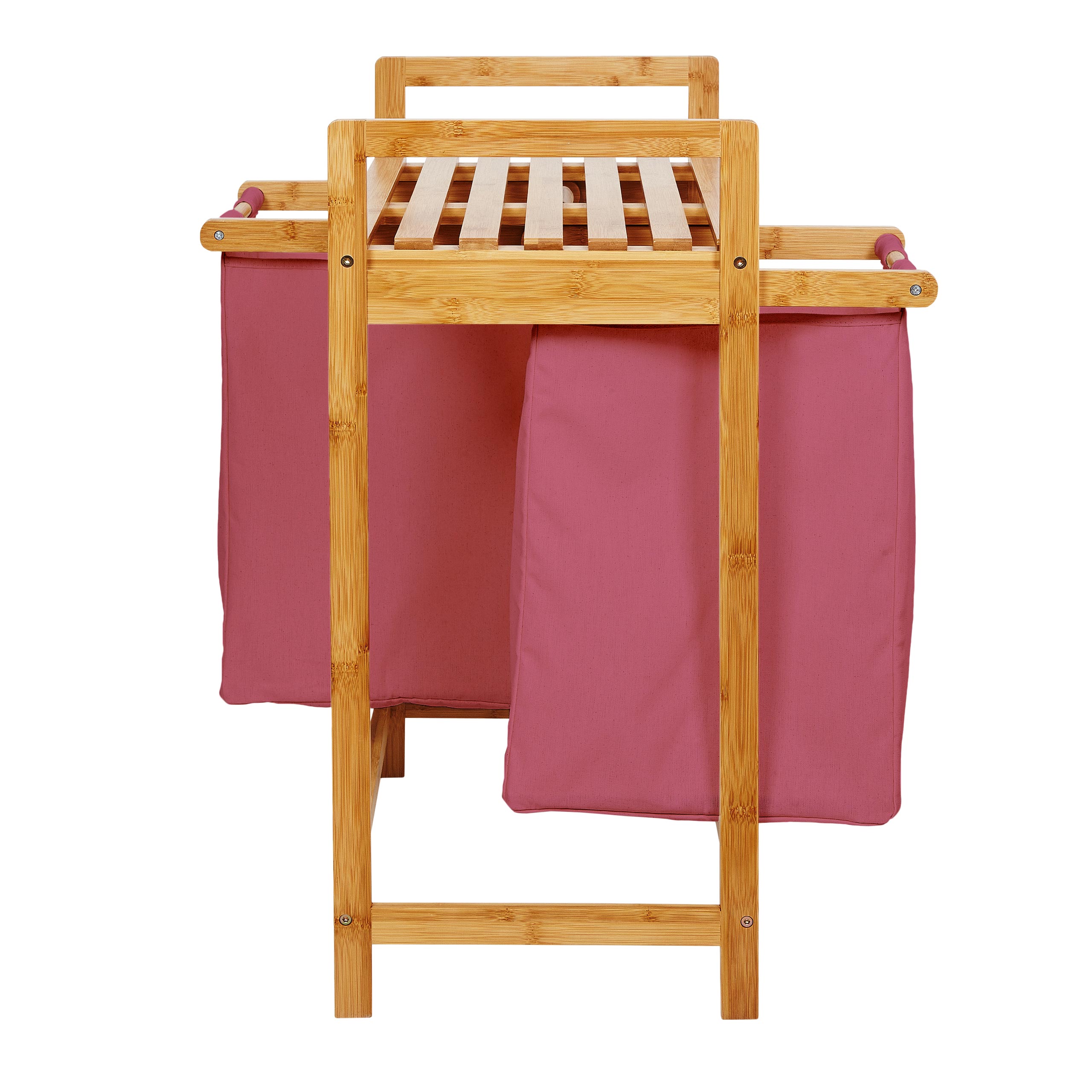 Bambus Wäschekorb mit 2 ausziehbaren rosa Wäschesäcken, 73 x 64 x 33 cm, stabil und pflegeleicht für die Wäscheaufbewahrung.