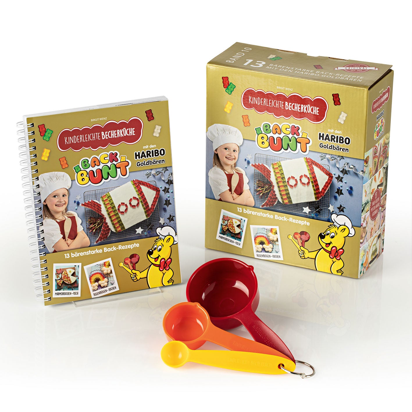 Rezeptbuch inkl Messbecher-Set Band 10 mit 13 kinderfreundlichen Backrezepten und bunten Messbechern für Kinder ab 3 Jahren