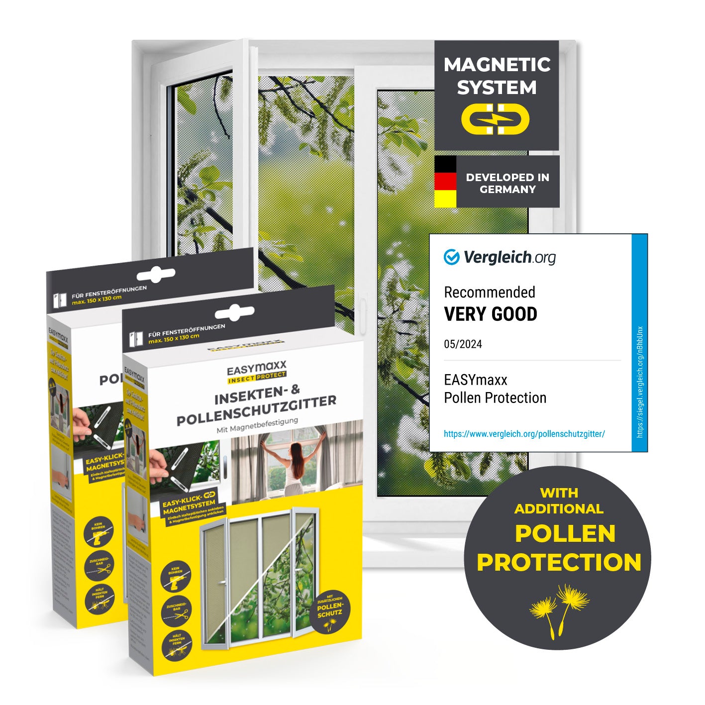 Insekten- & Pollenschutzgitter mit Magnetbefestigung 2er-Set, zuschneidbar, luftdurchlässig, schützt vor Insekten und Pollen