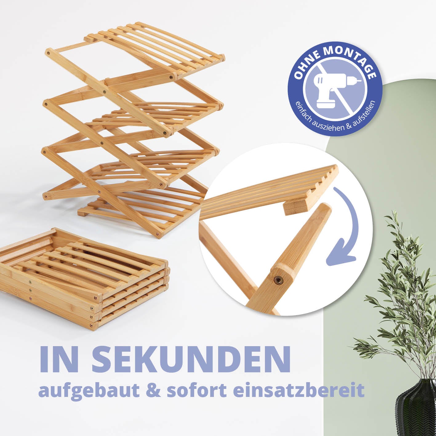 Bambusregal mit 4 Etagen, faltbar, ohne Montage, platzsparend und leicht, ideal für Bad, Küche, Büro oder Pflanzenständer.