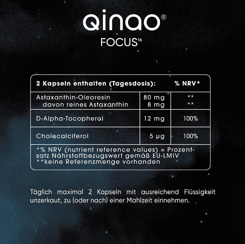 Nahrungsergänzungsmittel FOCUS - 60 Kapseln mit Astaxanthin, Vitamin D und E zur Unterstützung der geistigen Leistungsfähigkeit.