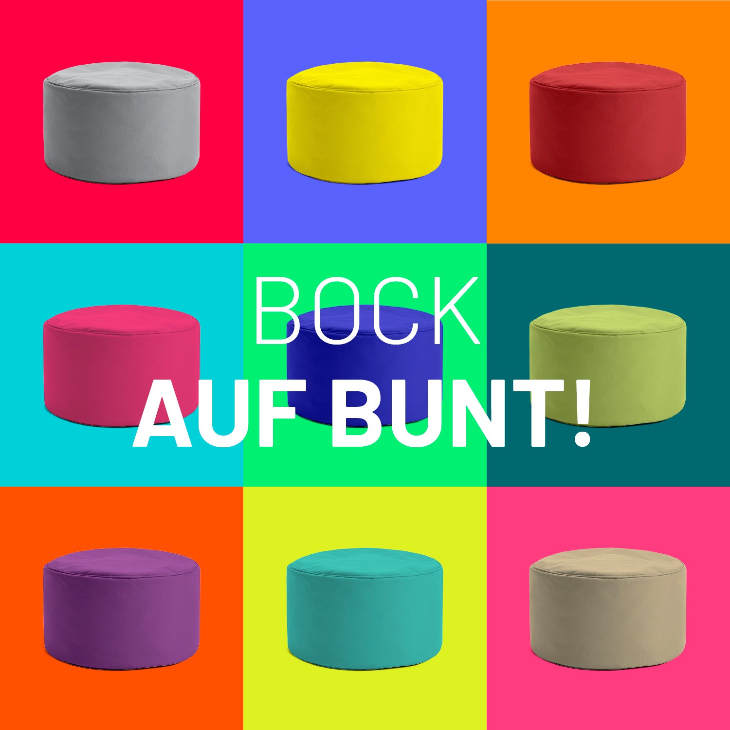 Sitzsack-Hocker/Pouf (50 L) in verschiedenen Farben, multifunktional, leicht, langlebig, für in- und outdoor, Pflegeleicht und mit verdecktem Reißverschluss.