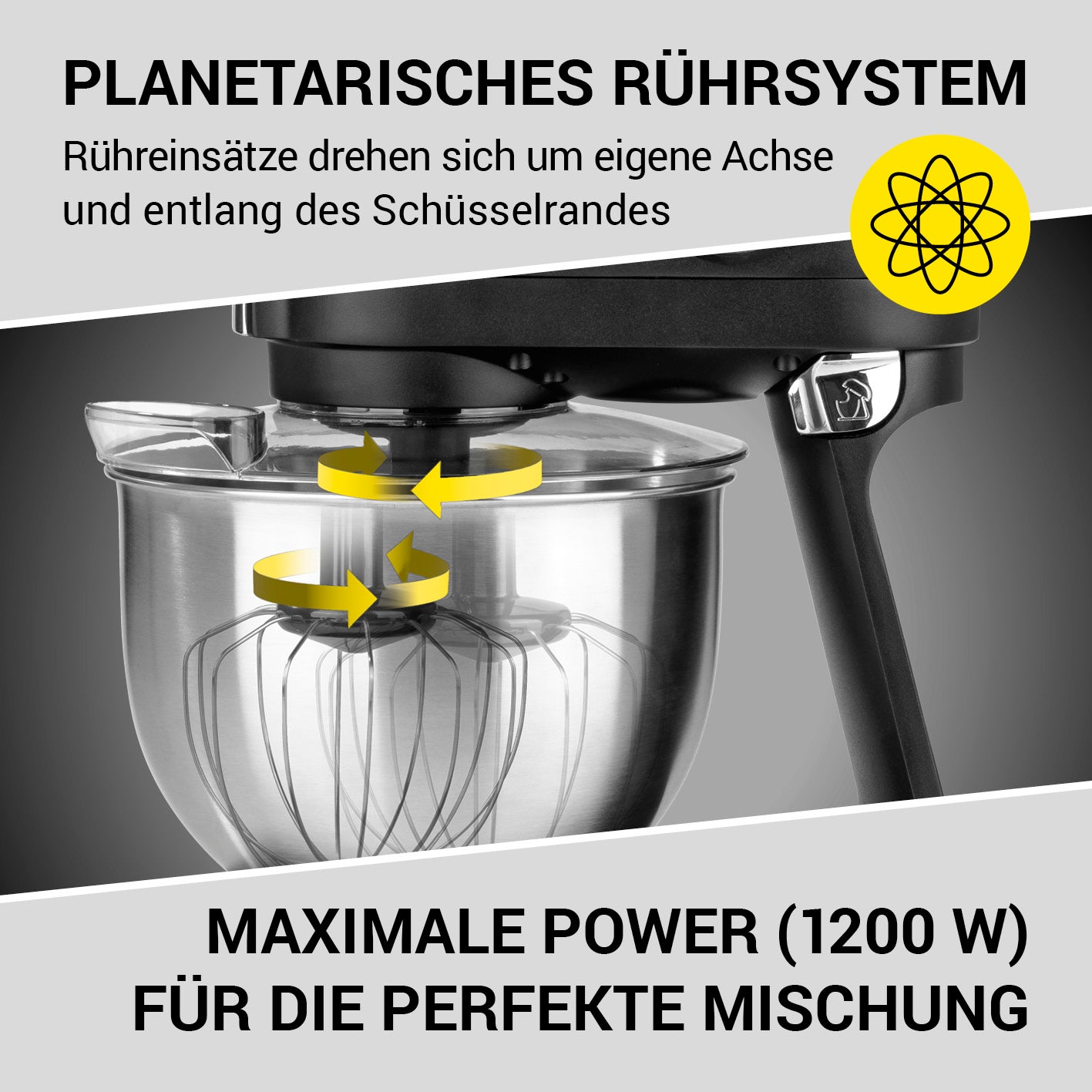 Küchenmaschine in der Midnight Edition mit planetarischem Rührsystem, 1200 W Leistung und 5 l Edelstahl-Schüssel.