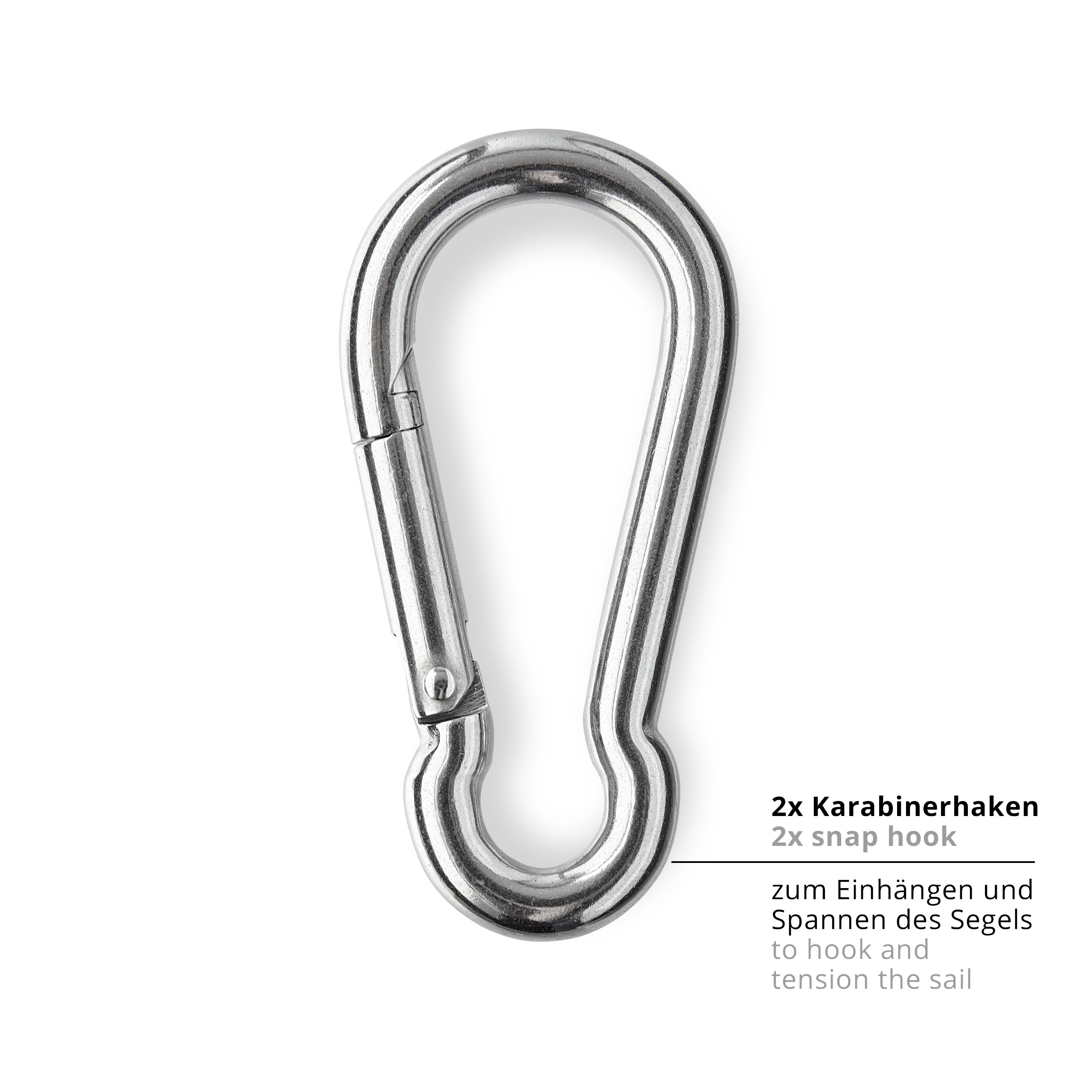 Befestigungsset - Fixierungsset für Sonnensegel mit 2x Karabinerhaken aus rostfreiem Edelstahl für sichere Befestigung und langlebigen Einsatz.