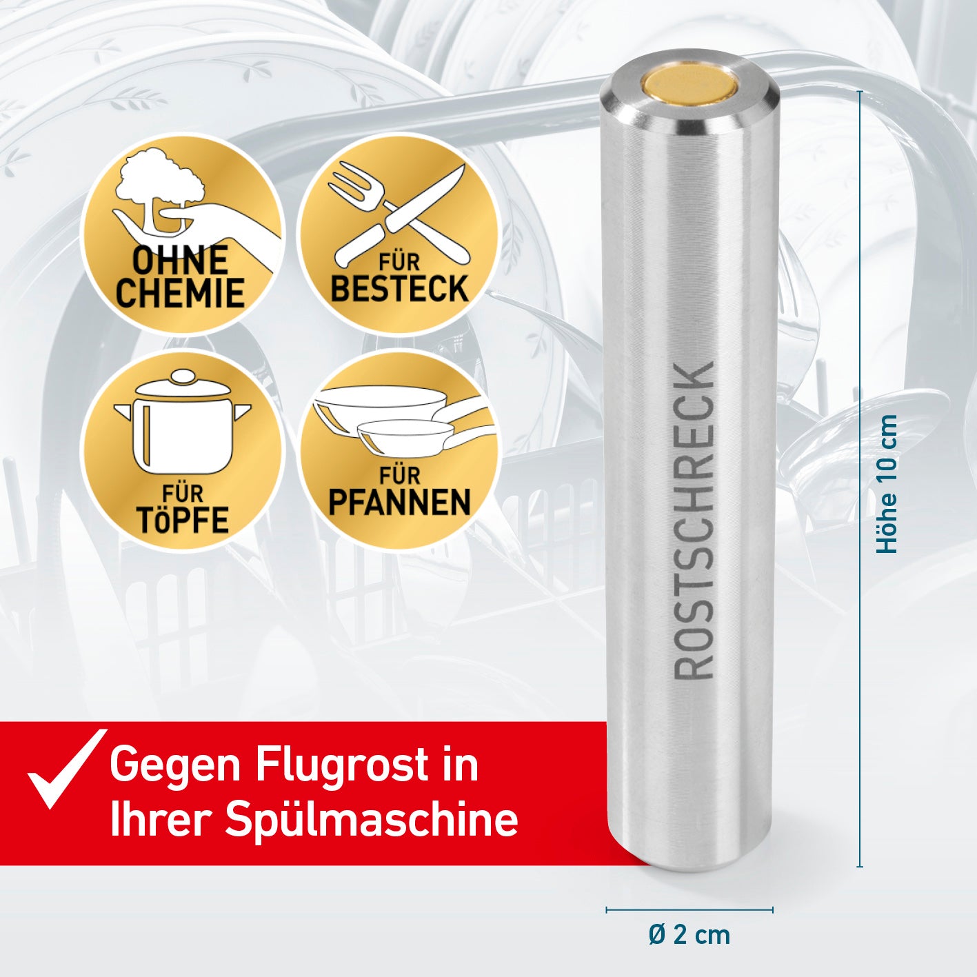 Rostschreck & Edelstahlreiniger Set 2-tlg. gegen Flugrost in Spülmaschine, inkl. Edelstahl-Reinigungspaste für Besteck und Kochgeschirr.