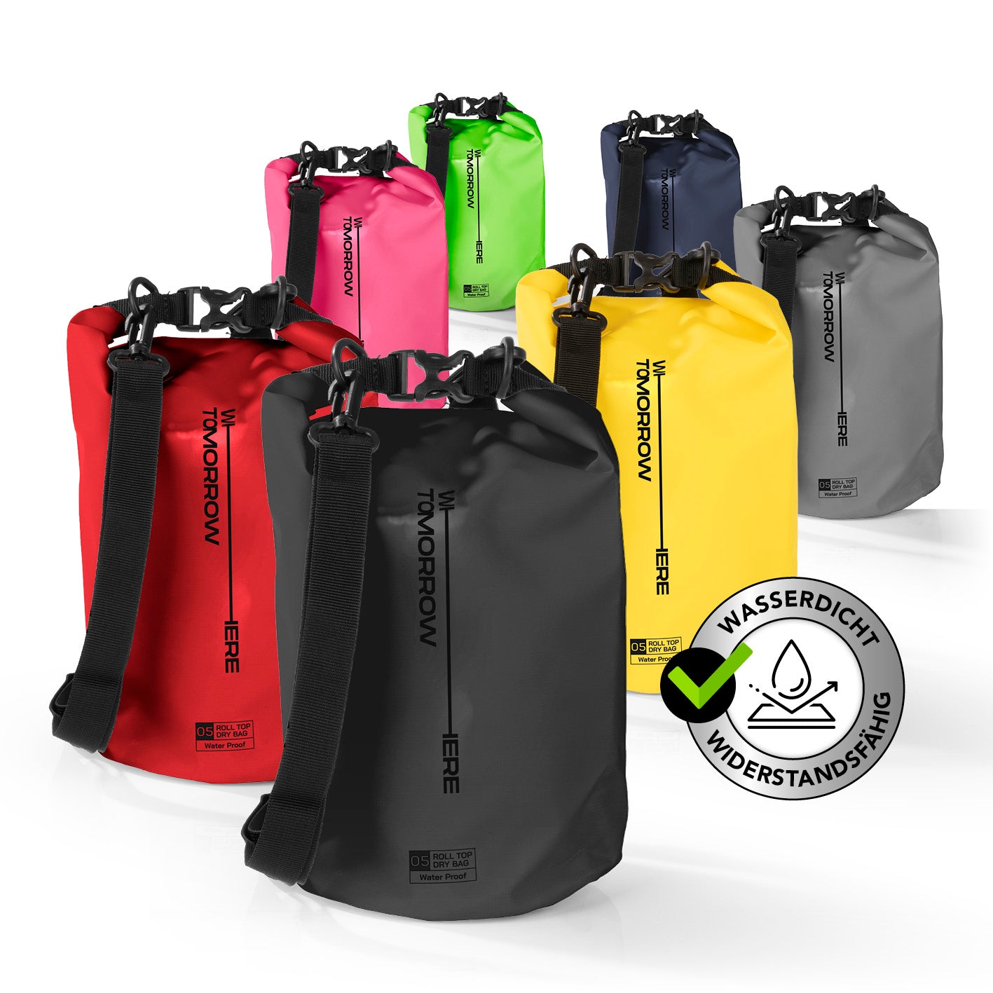 Dry Bag 5L - Style 02 - Schwarz wasserdichter, robuster Rucksack mit verstellbarem Schultergurt und Rolltop-Verschluss für Outdoor-Abenteuer.