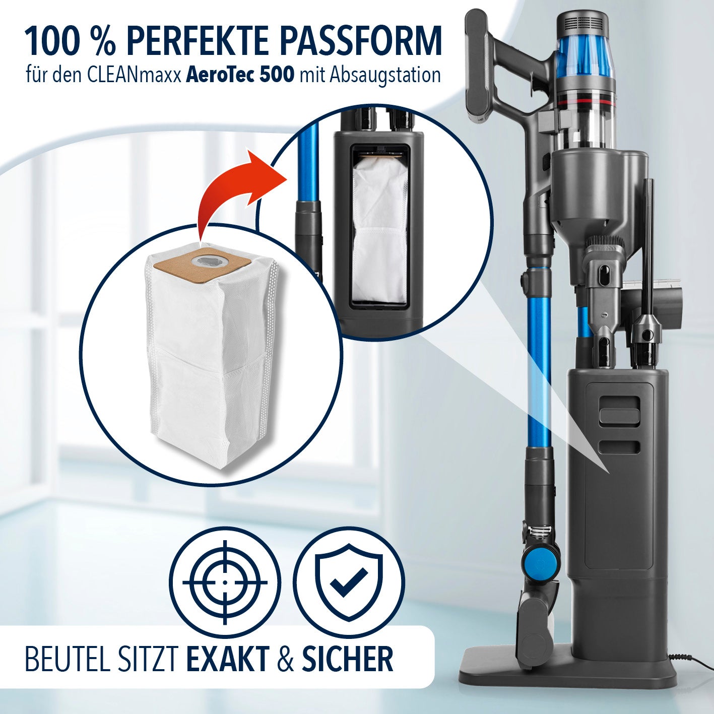 Staubbeutel 10er-Set für CLEANmaxx AeroTec 500 Absaugstation – passt 100% perfekt, reißfest, 3,5 l Volumen, ideal für Allergiker.