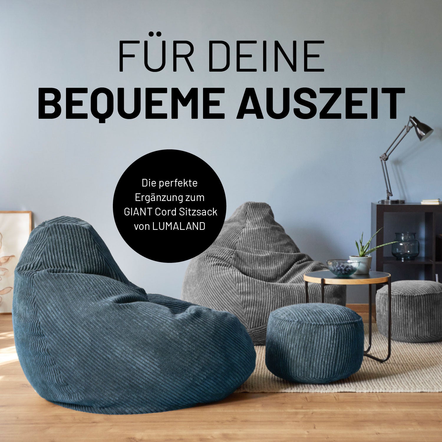 Sitzsack Pouf aus der Cord-Reihe - Grau als vielseitiger Hocker und Ablage mit weichem Kuschelbezug im modernen Vintage-Look.