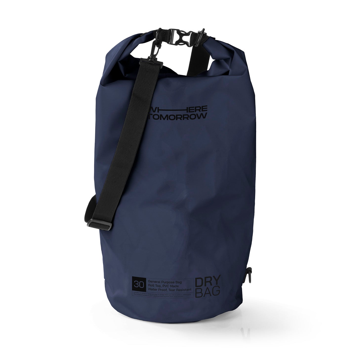 Dry Bag 30L - Style 01 - Dunkelblau, wasserdichter, robuster Outdoor-Rucksack mit Rolltop und verstellbarem Schultergurt.
