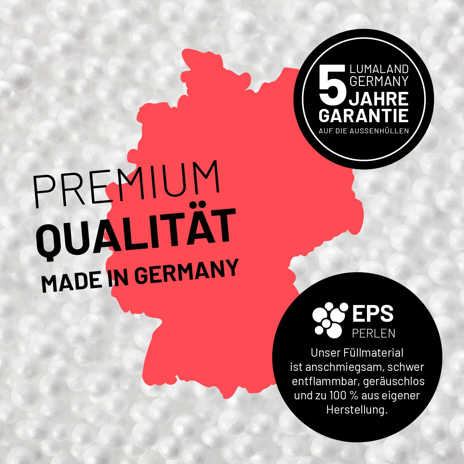 Luxury Fluffy Sitzsack (120 L) Grau mit weichem Webplüsch, EPS-Füllung, geruchsneutral, robust und 5 Jahre Garantie, hergestellt in Deutschland.