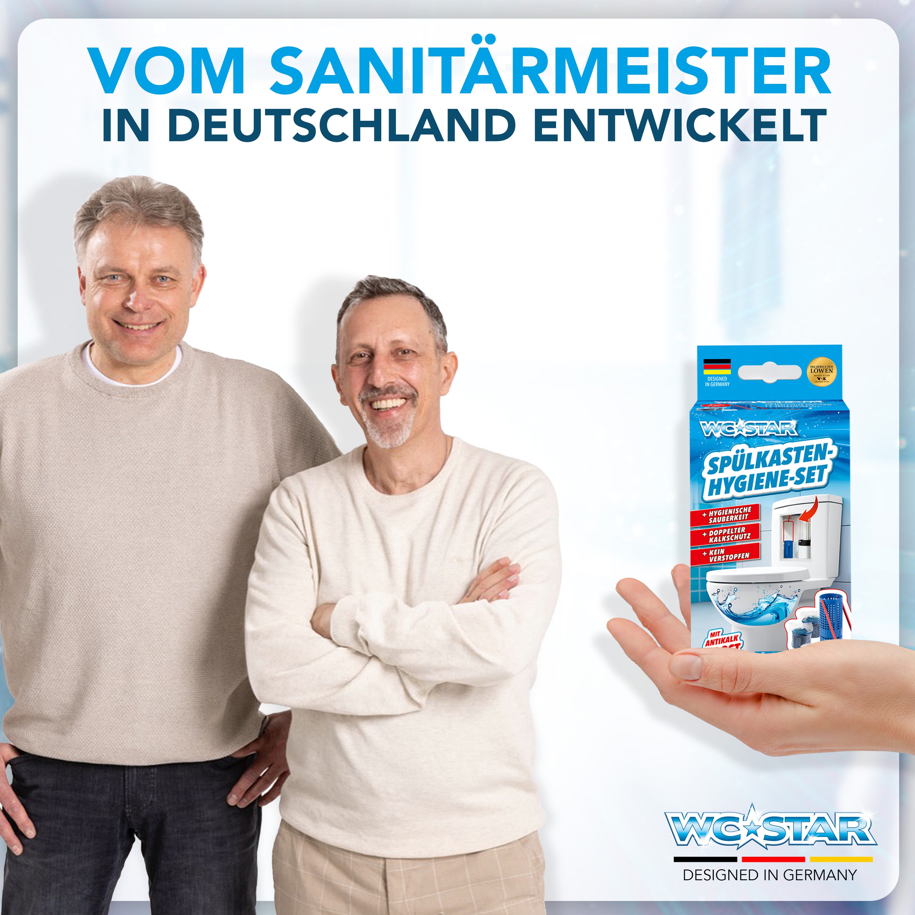 WC-Star Spülkasten-Hygiene-Set mit Hygienestein und Antikalk-Tab für langanhaltende Frische und Kalkschutz im WC-Spülkasten.