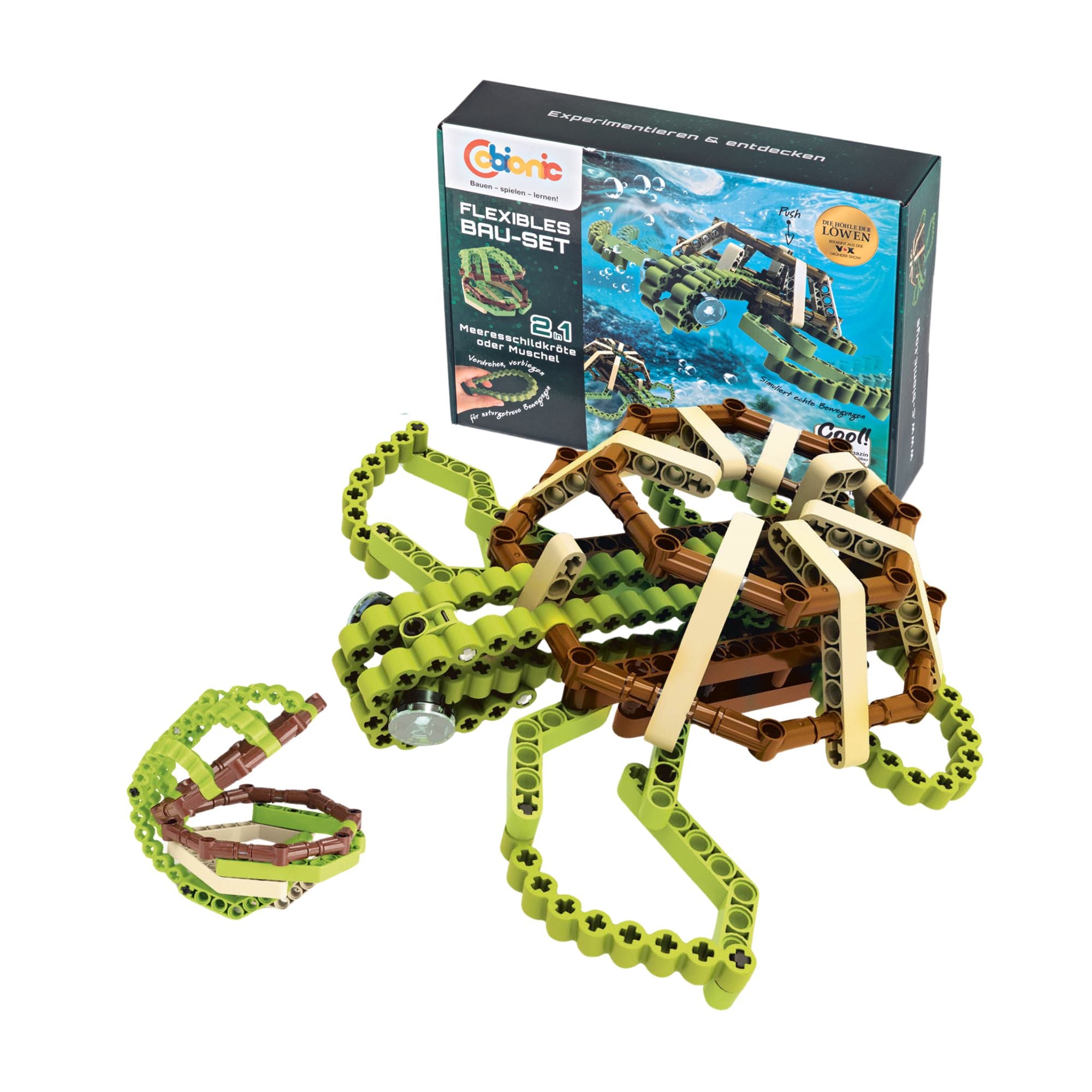 Baustein-Set Schildkröte zeigt flexibles Bauen mit beweglichen Teilen für kreative Naturmodelle und dynamische Konstruktionen.