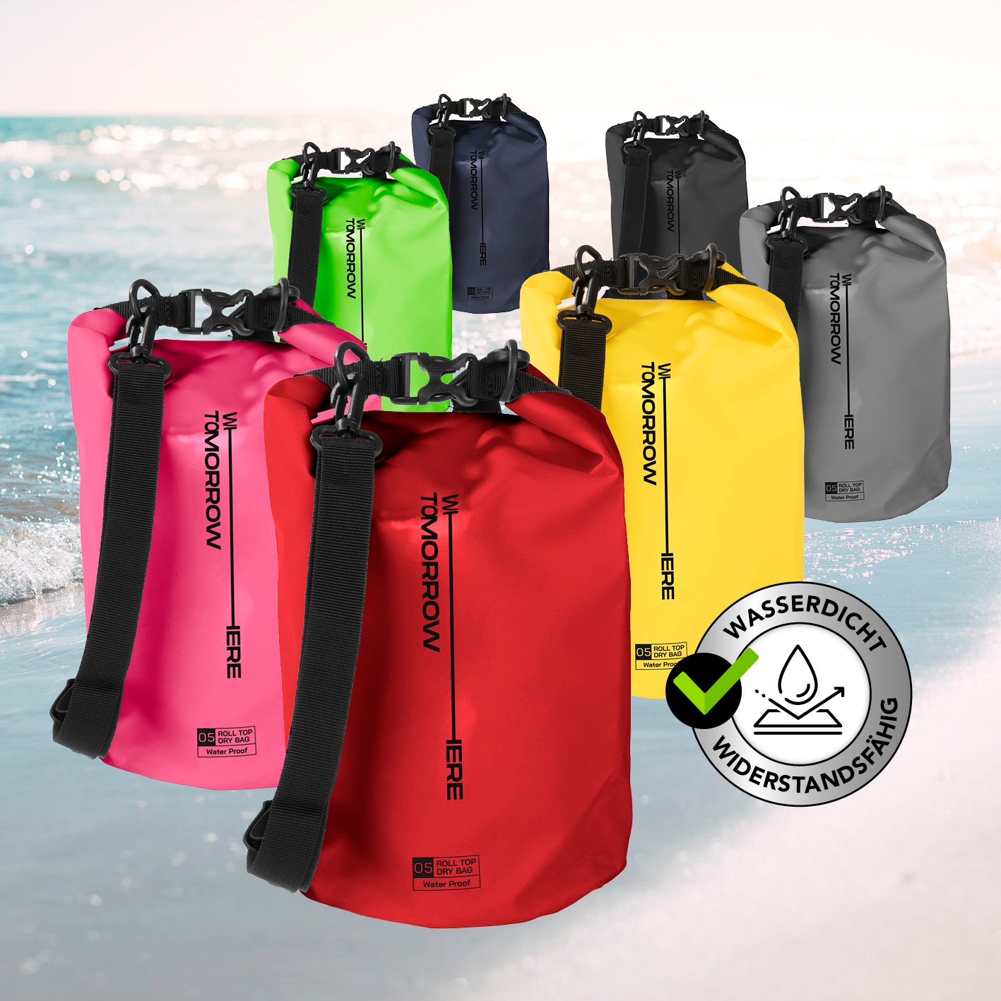 Dry Bag 5L - Style 02 - Rot, wasserdichter, robuster Outdoor-Rucksack mit verstellbarem Schultergurt und Rolltop-Verschluss für Abenteuer.