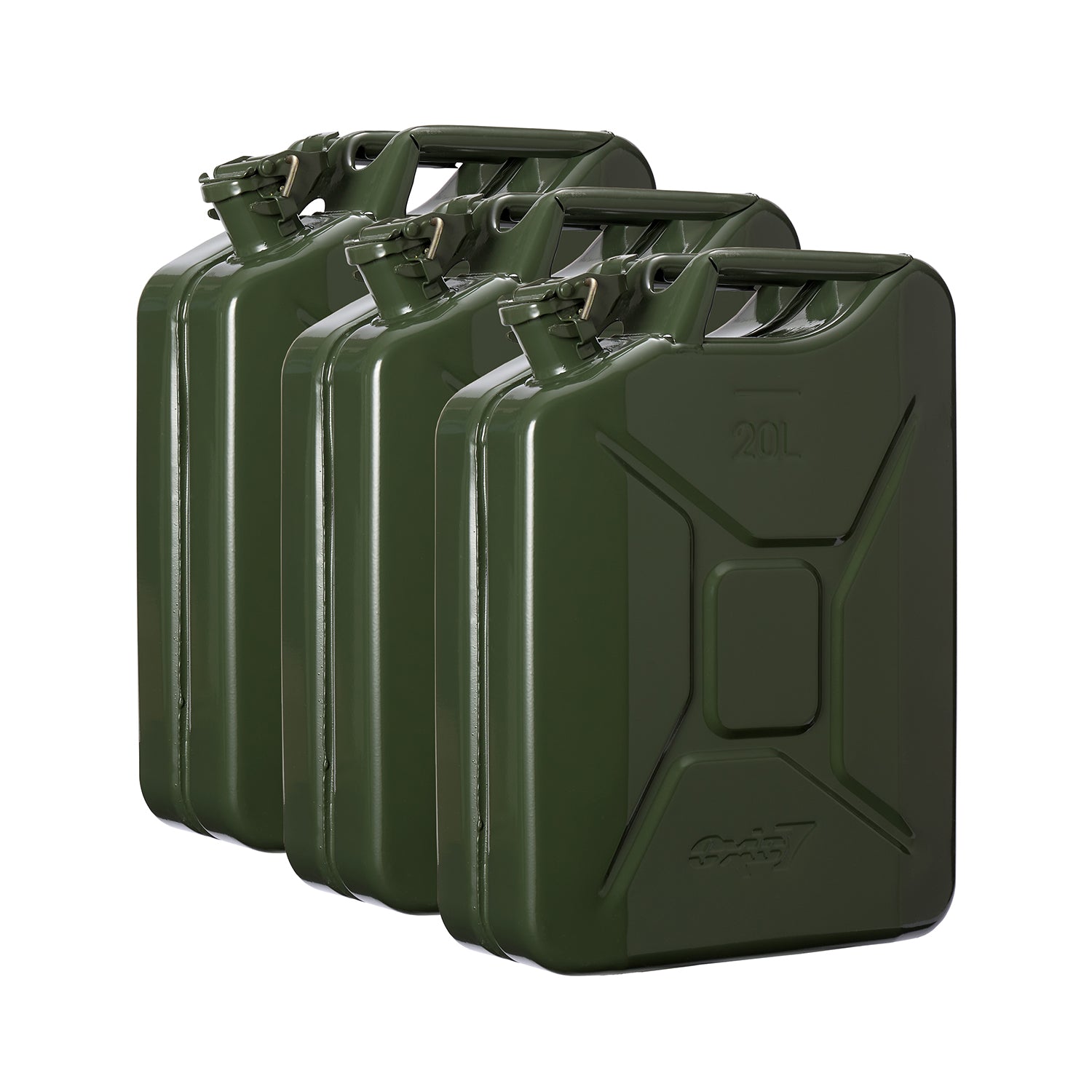 3er Set - Metall-Kraftstoffkanister 20 Liter Olivgrün, UV-resistent, auslaufsicher, stoß- und druckfest, mit UN-Zulassung