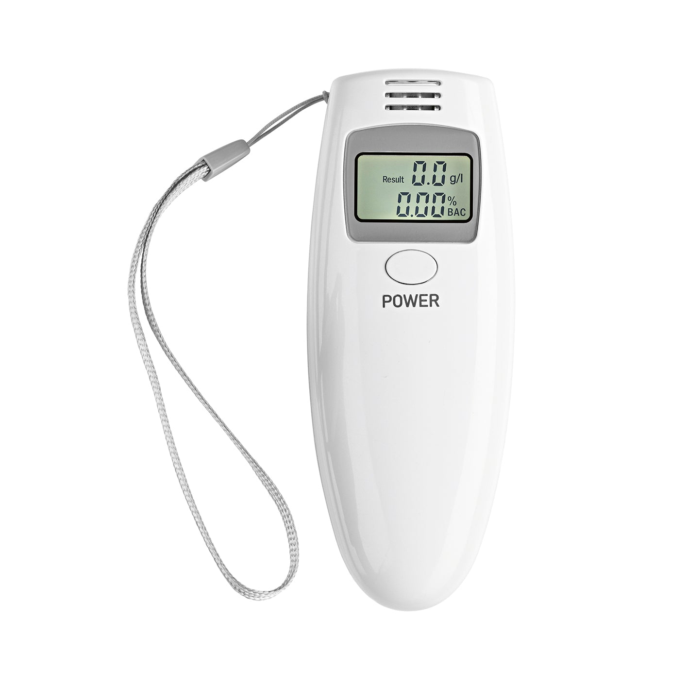 Alkoholtester mit LCD-Display, kompakt und leicht bedienbar, zeigt Blutalkoholwert digital mit Signal und automatischer Abschaltung an.