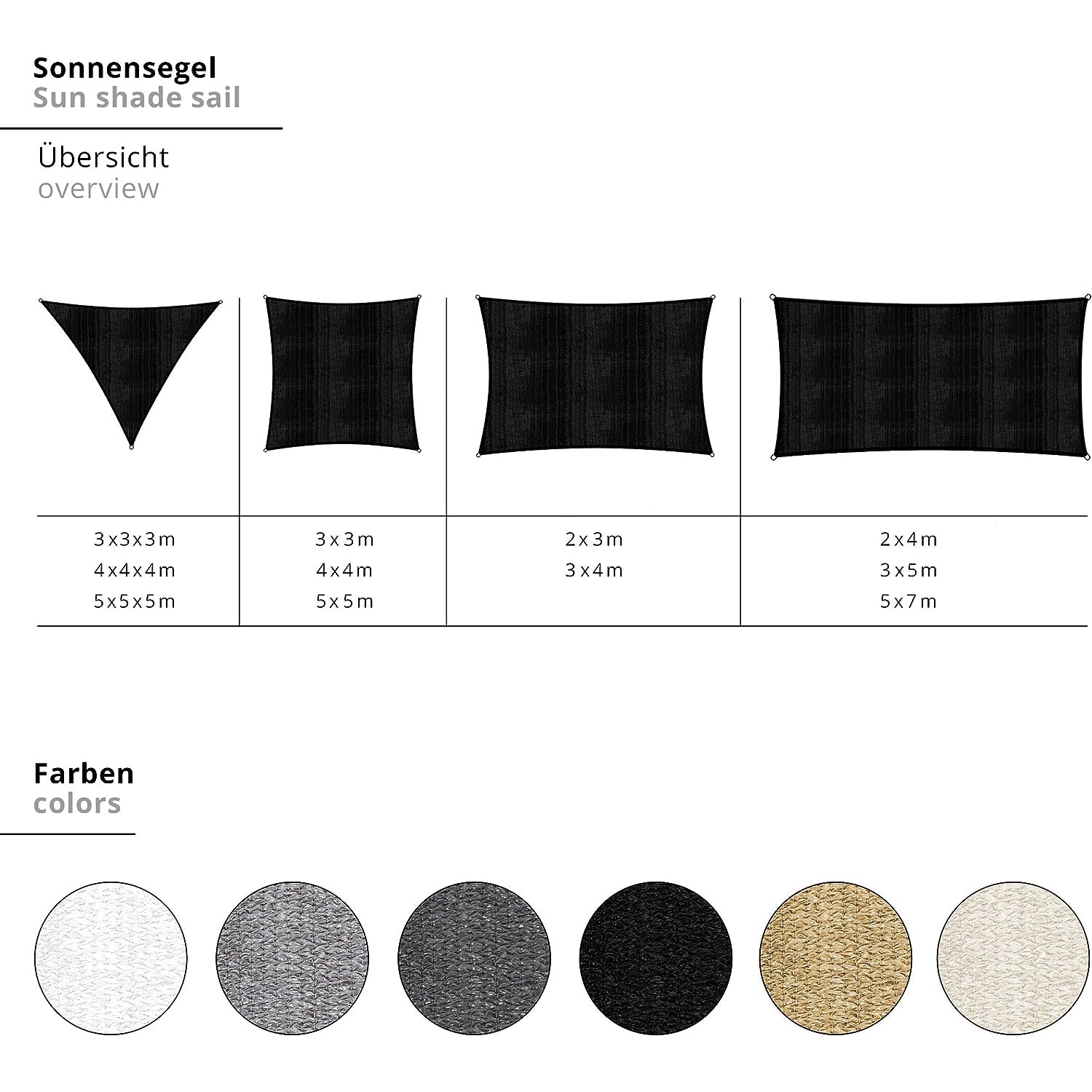 Sonnensegel 100% HDPE - Dreieck 3 x 3 Meter - dunkelgrau mit stabilem UV-Schutz, vielfältig nutzbar als Schattenspender und Sichtschutz.
