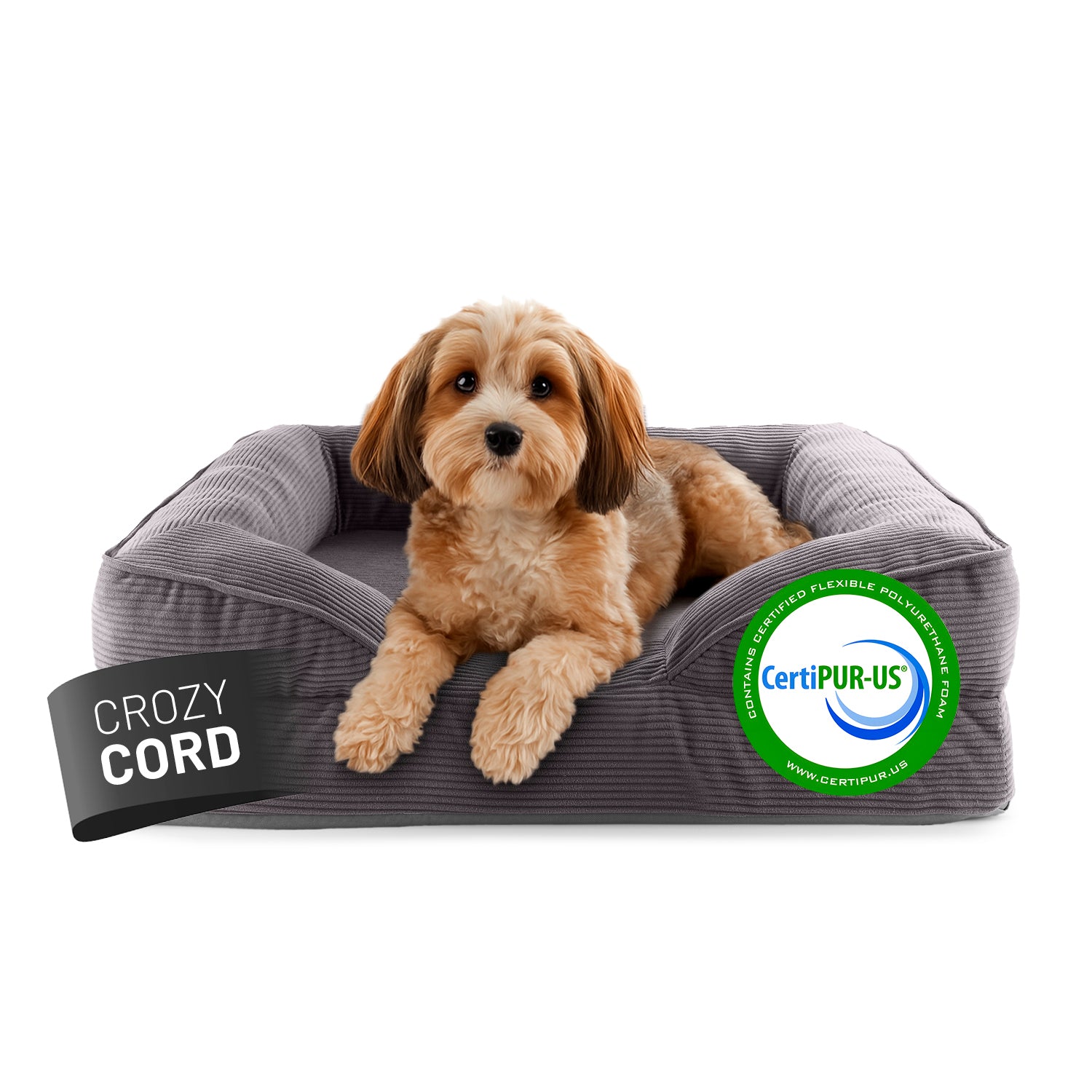 Komfort-Hundebett aus der LUMALAND Cord-Reihe - Gr. S - 70 x 60 cm - Grau mit weichem Cordbezug und hohem Rand für Hundegebrauch