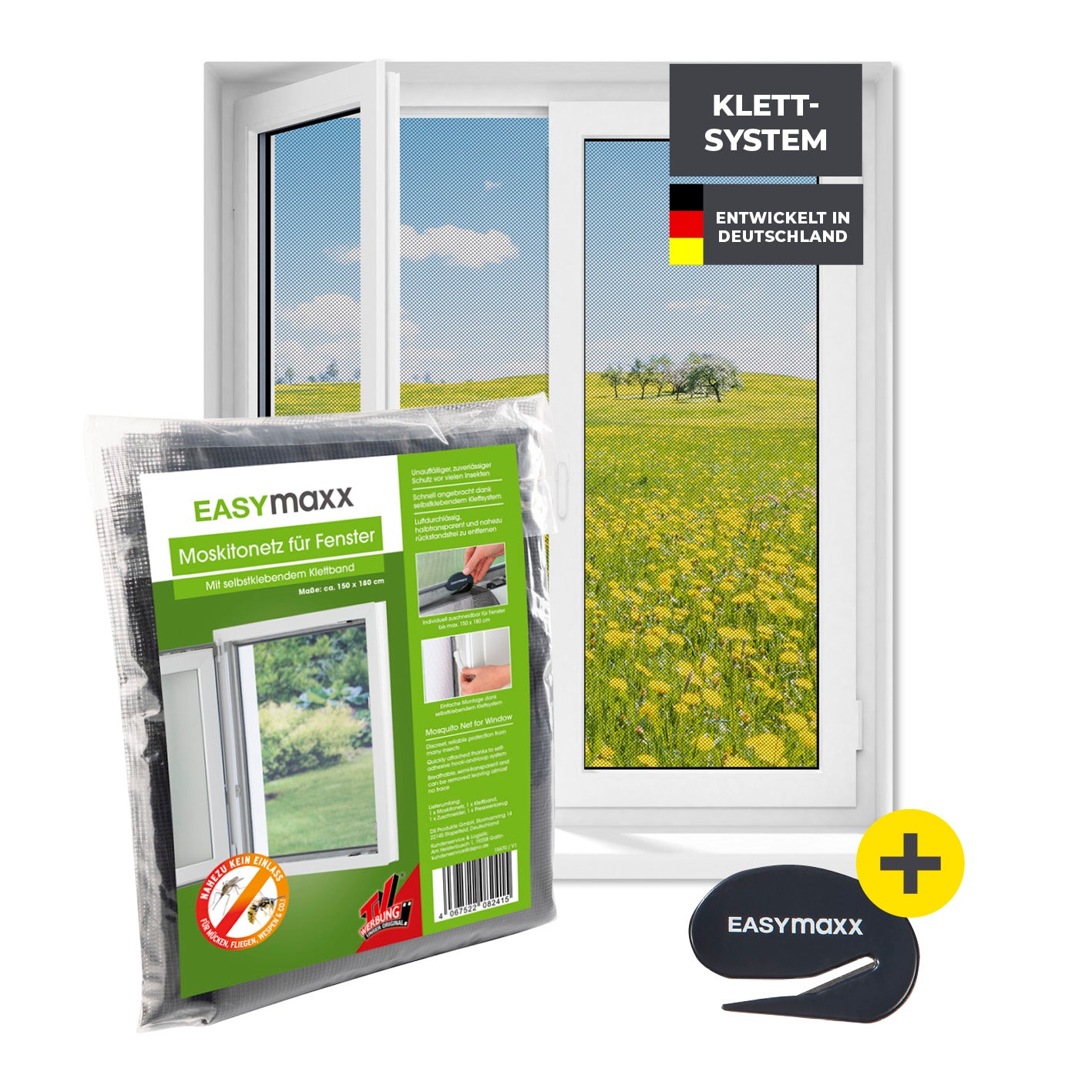 Moskitonetz für Fenster mit selbstklebendem Klettband - 150 x 180 cm - Schwarz, schützt effektiv vor Insekten, einfache Montage ohne Bohren.