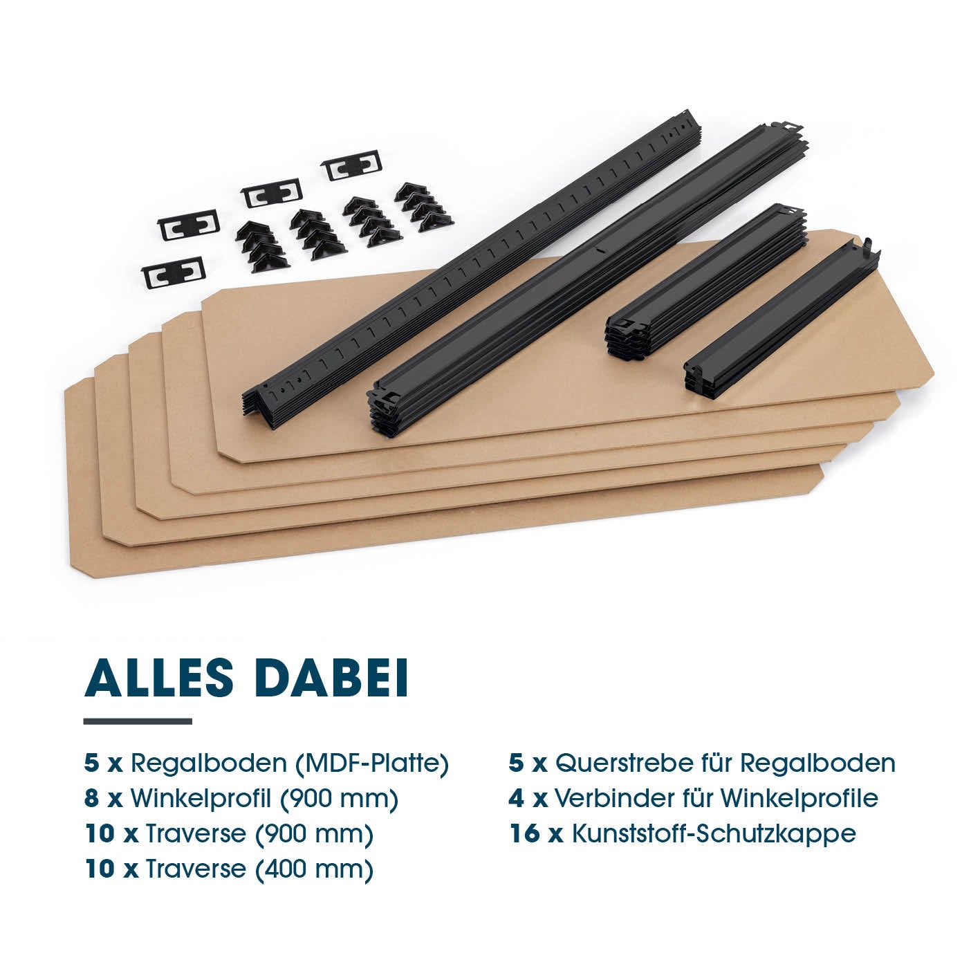 Schwerlastregal & Werkbank - 180 x 90 x 40 cm - 875 kg Traglast, 175 kg pro Ebene mit MDF-Platten und Metallprofilen vormontiert.