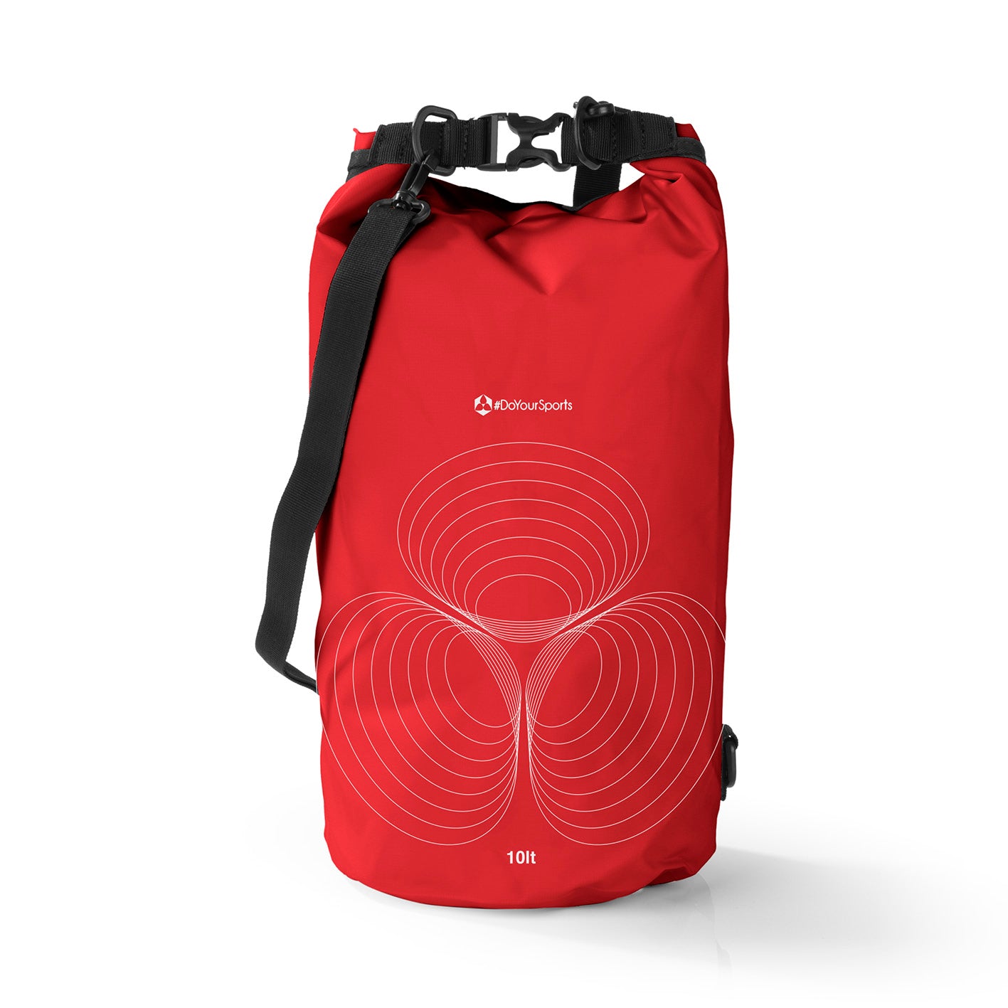 Dry Bag 10L - Rot, wasserdichter und robuster Outdoor-Rucksack mit Rolltop-Verschluss und verstellbarem Schultergurt.