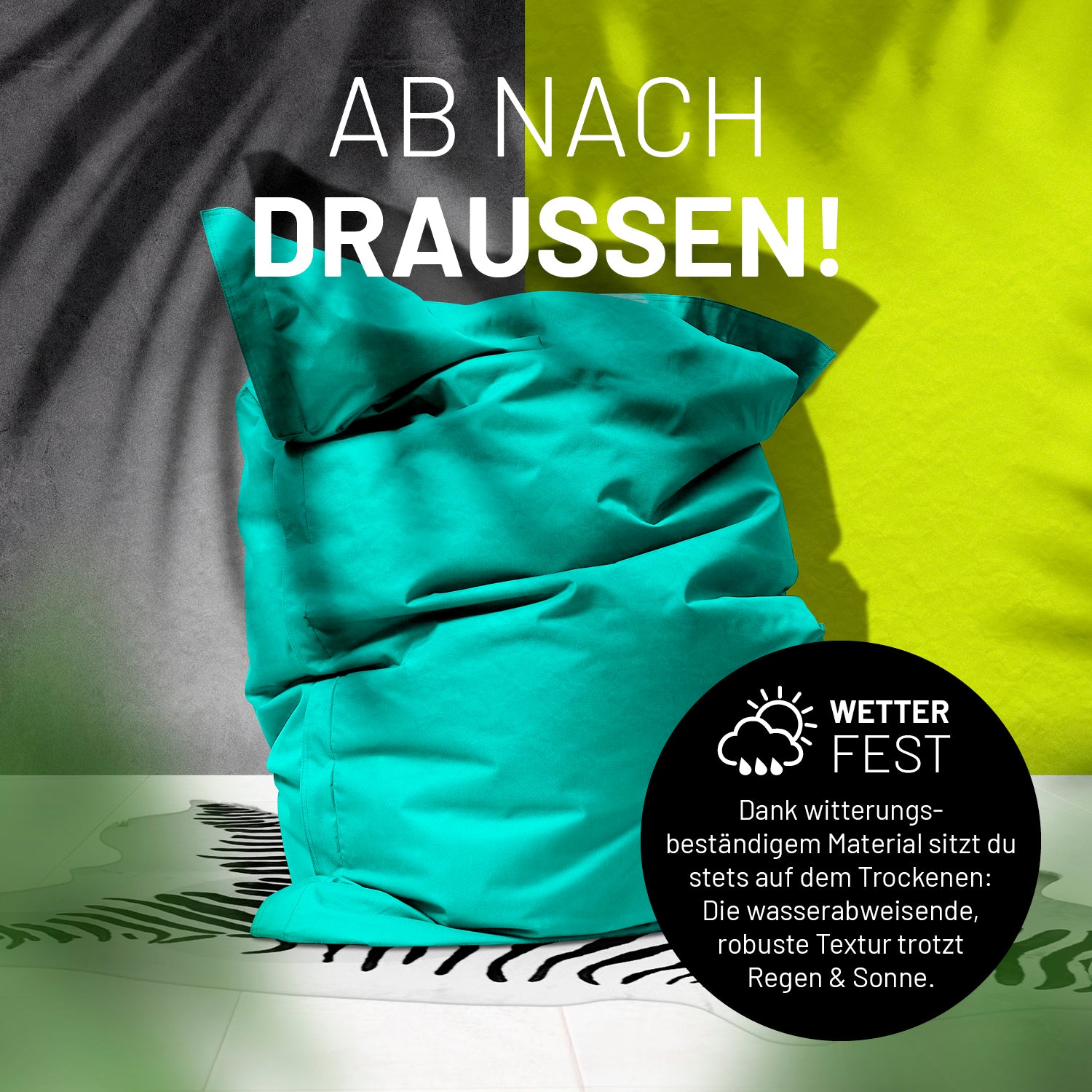 Sitzsack Classic XXL (380 L) Türkis wetterfest, wasserabweisend, robust, ideal für indoor & outdoor mit extra starker Naht und verdecktem Reißverschluss.