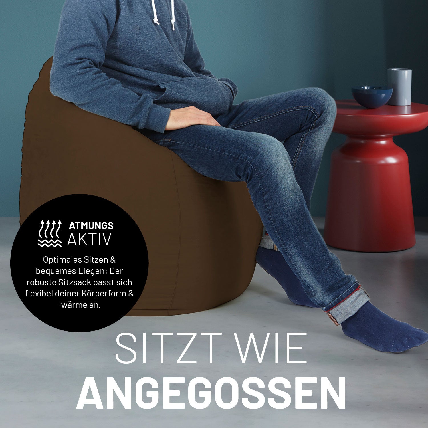 Luxury XL PLUS Sitzsack (220 L) in Braun, atmungsaktiv und formanpassend für bequemen Sitzkomfort indoor.