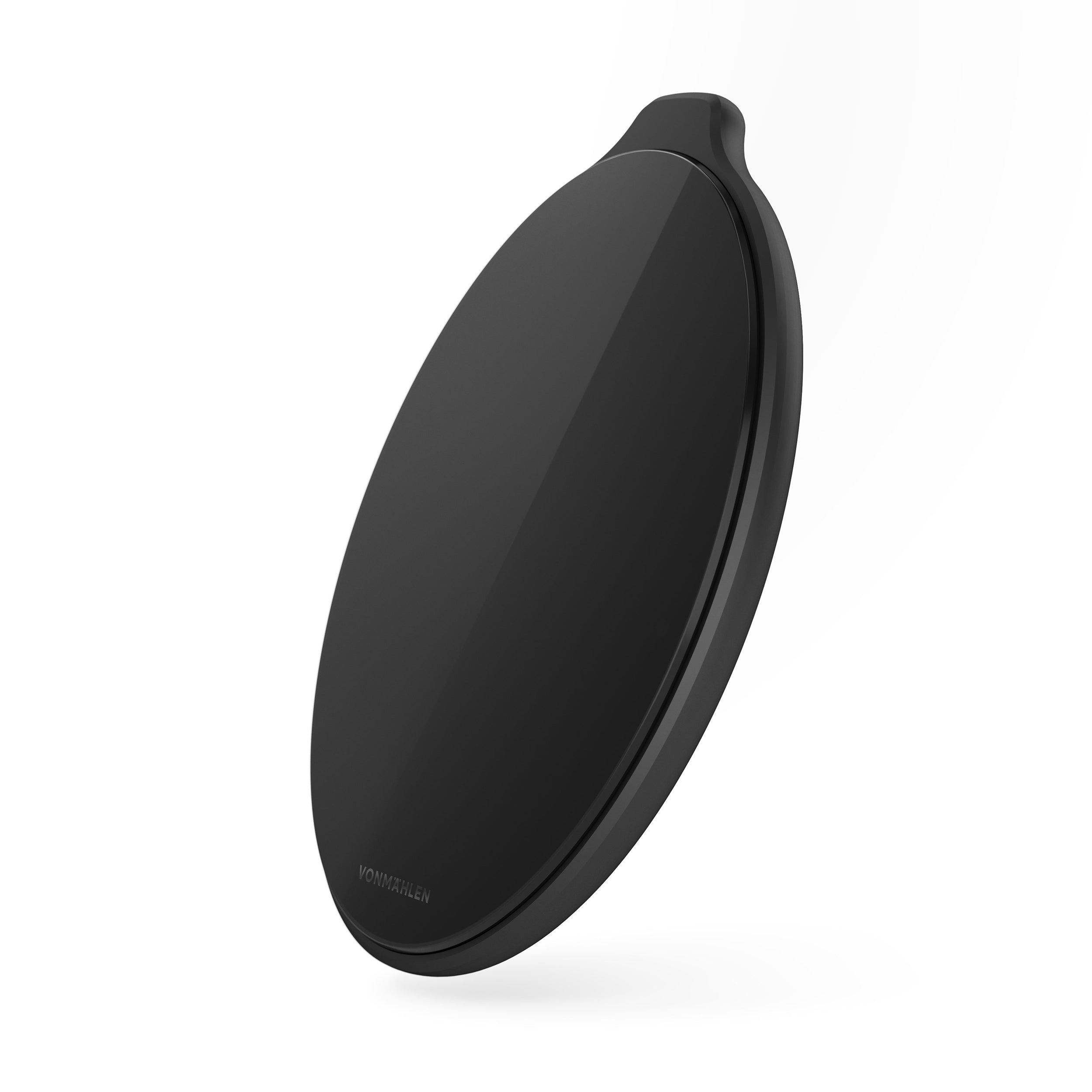 Schwarzes Wireless Ladegerät Aura lite 15W mit schlankem Design und Schutzfunktionen für alle QI-kompatiblen Smartphones.