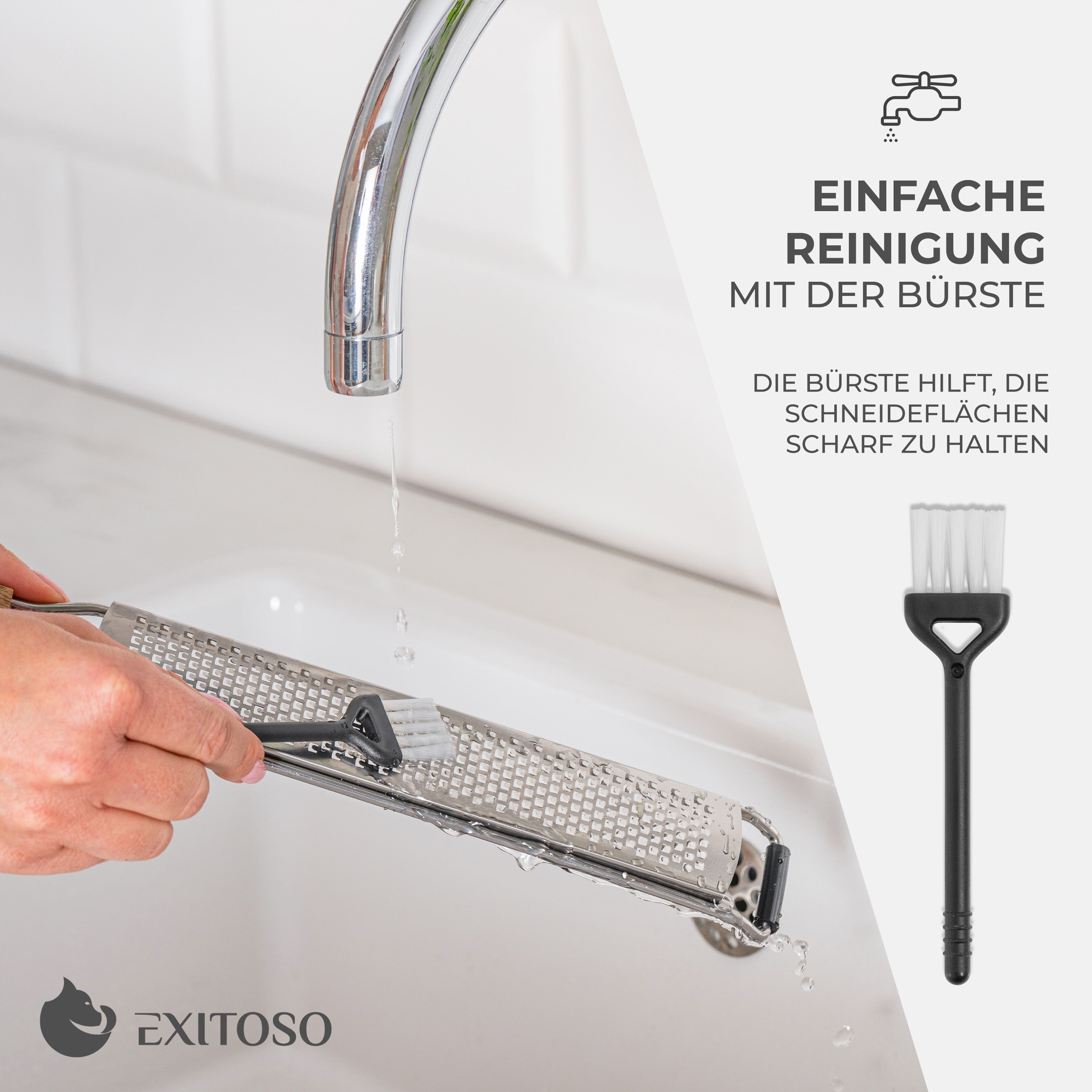 Küchenreibe 2in1 Set - Edelstahl mit spülmaschinengeeigneter Mini Handreibe und Reinigung mit Bürste für scharfe Klingen.