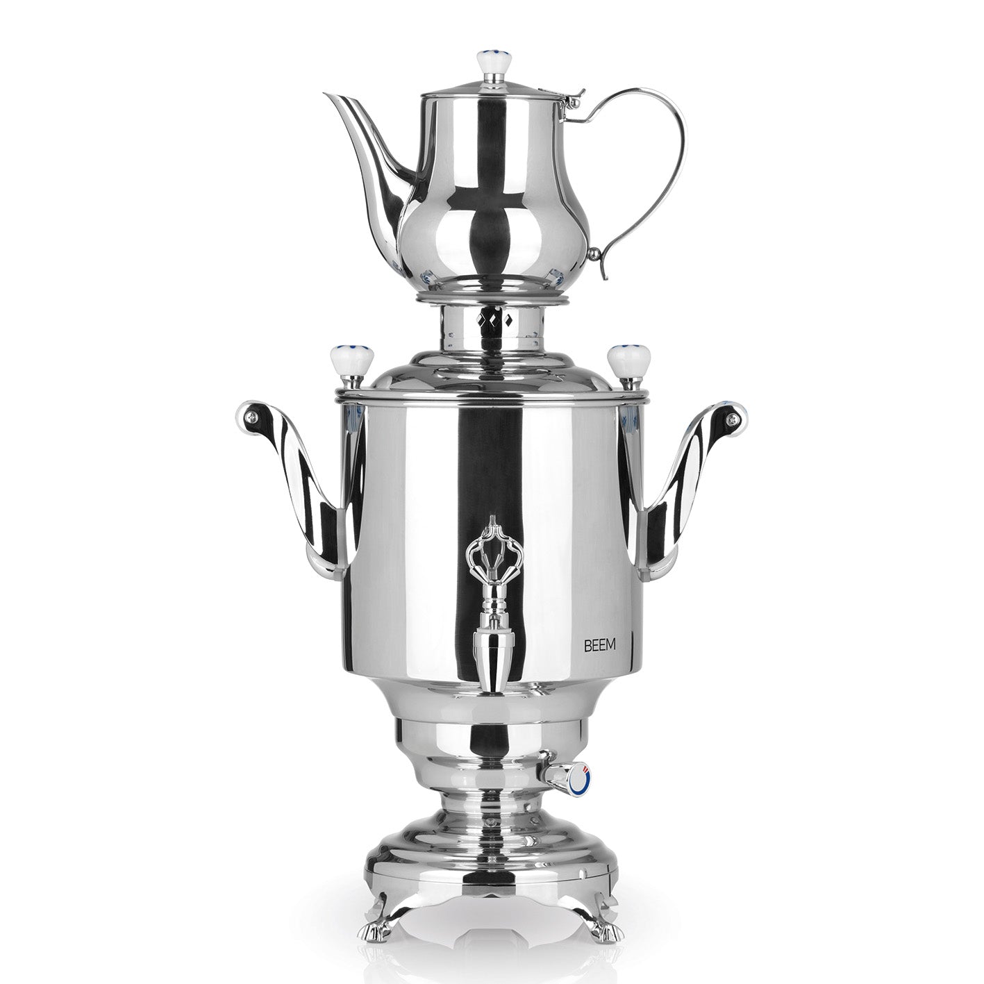 Romanov 1007 III Samowar - 5 Liter - Edelstahl, professionell, energieeffizient, mit großem Wasserbehälter und Teekanne aus Edelstahl.