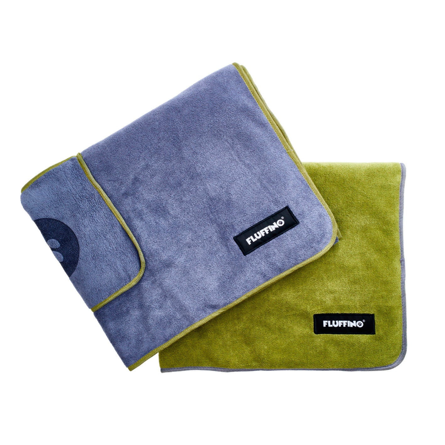Hundehandtuch Mikrofaser – 2er-Pack Grau & Grün, extra saugfähig, schnell trocknend, 120 x 70 cm, pflegeleicht, mit Handtaschen.