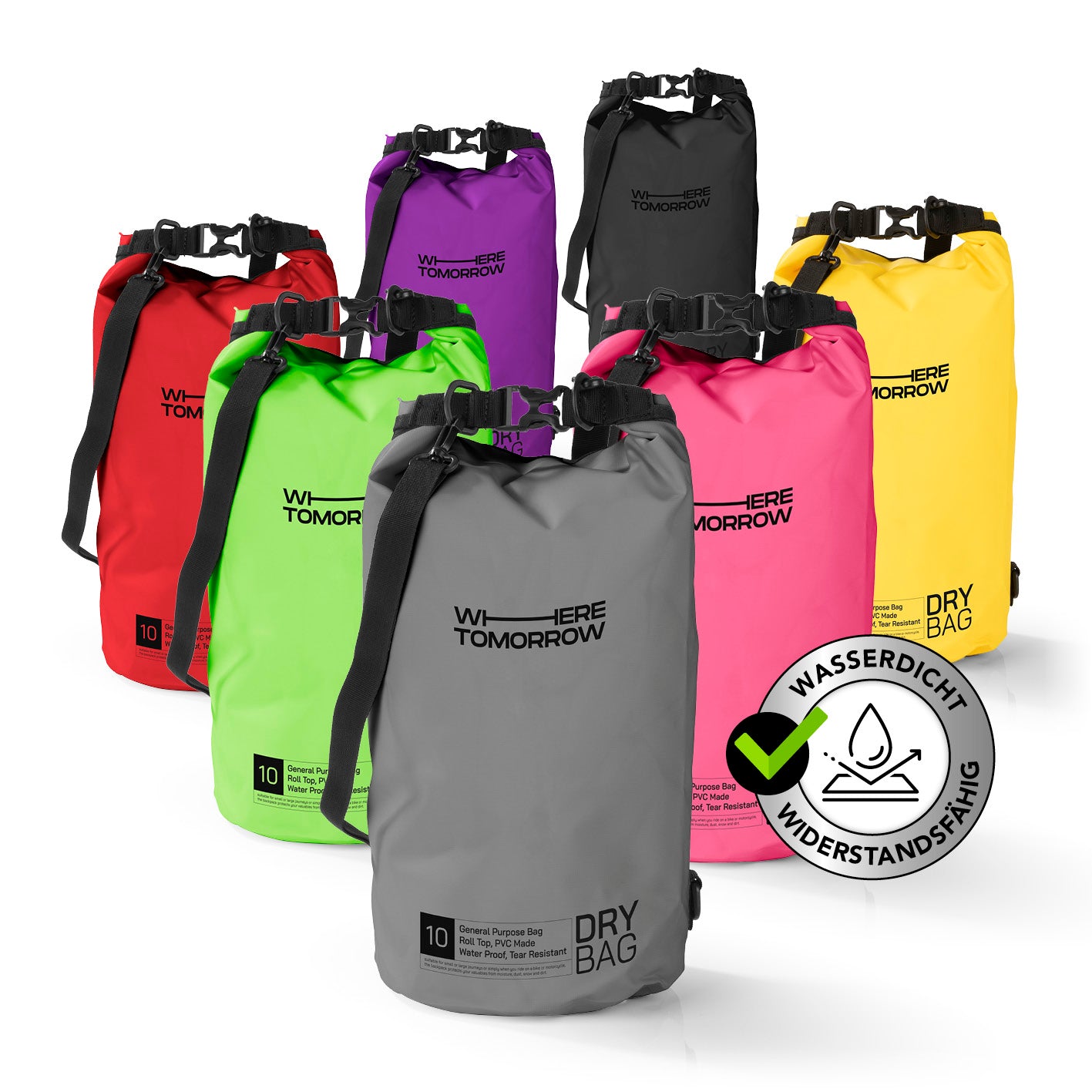 Dry Bag 10L - Style 01 - Grau, wasserdichter, robuster Rolltop-Rucksack mit verstellbarem Schultergurt für Outdoor-Abenteuer.