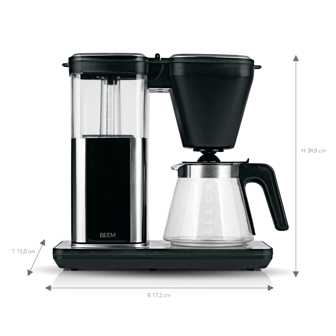 Filterkaffeemaschine - Glas mit digitalem Display, Wasserstandsanzeige und 1,25 l Glaskanne für bis zu 10 Tassen Kaffee