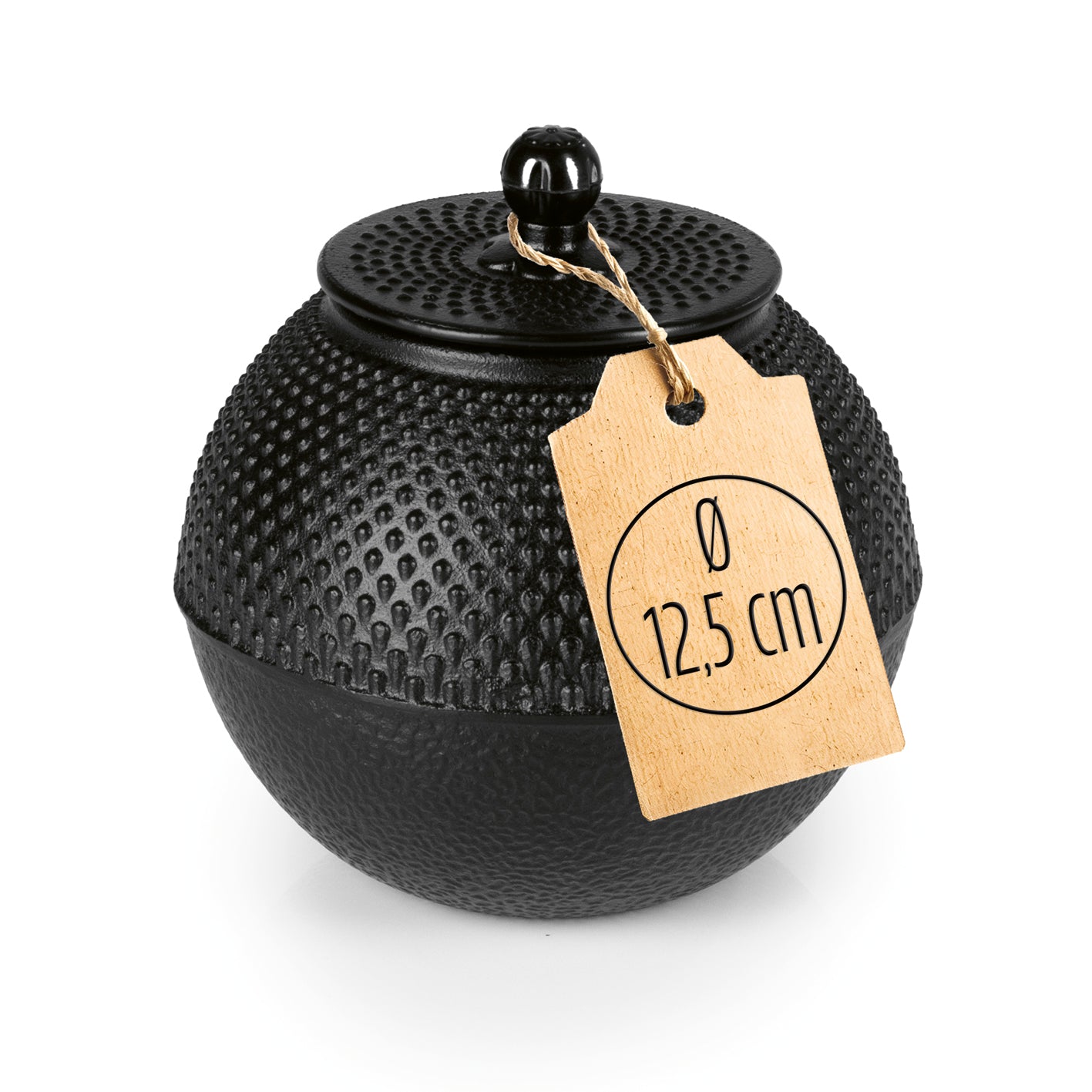 Teedose aus Gusseisen - Aufbewahrungsbox für Tee - 750 ml - Schwarz mit strukturierter Oberfläche und abnehmbarem Deckel, 12,5 cm Durchmesser.