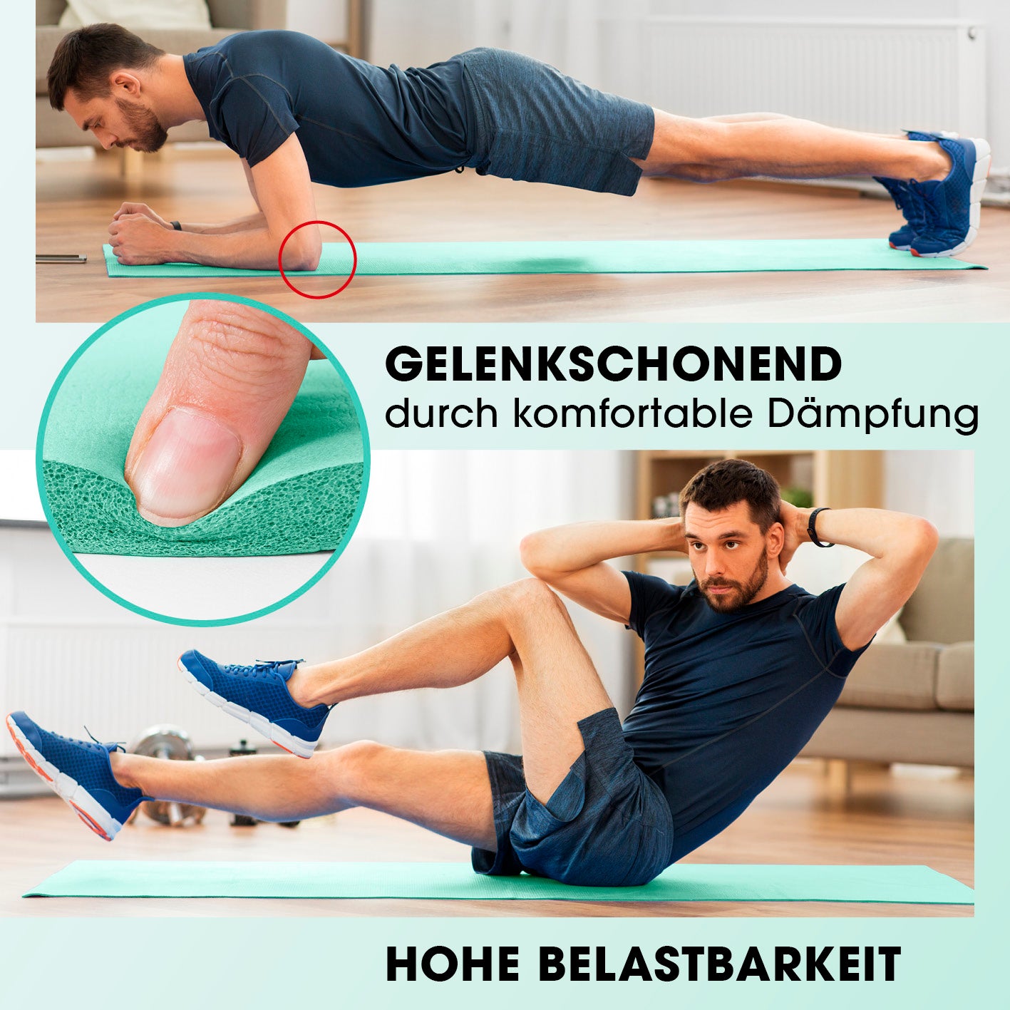Fitness- und Gymnastikmatte - 183 x 61 x 1 cm - Türkis, rutschfest, gelenkschonend mit hoher Belastbarkeit für Indoor- und Outdoor-Training.
