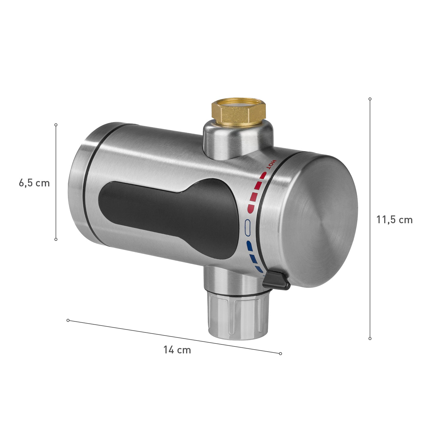 Durchlauferhitzer Kompakt aus Edelstahl mit leistungsstarker Heizspirale und digitaler LED-Temperaturanzeige für schnelles warmes Wasser.
