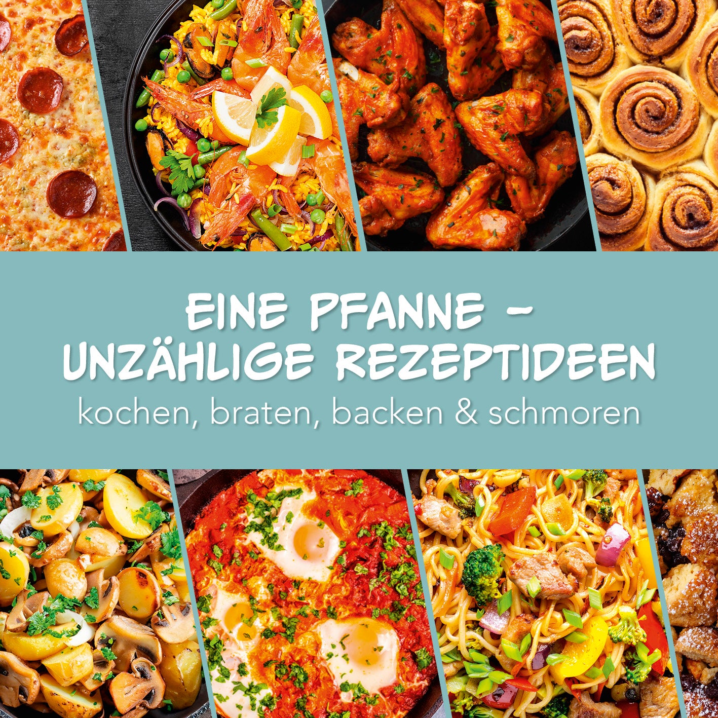 Elektrische Partypfanne - Ø 30 cm zeigt vielseitige Gerichte wie Pizza, Paella, Hähnchen und Gebäck zum Kochen, Braten, Backen und Schmoren.