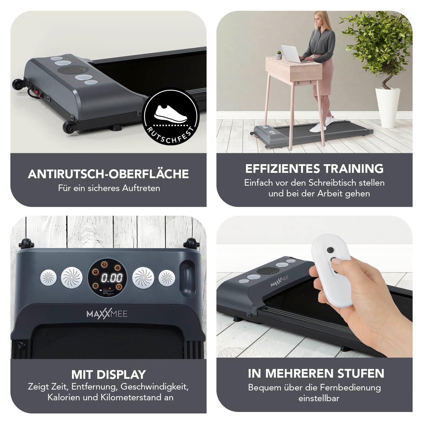 Laufband - 1-6km/h - Maximale Belastbarkeit von 100 kg, elektrisch, mit Fernbedienung, Display und rutschfester Oberfläche, leicht und kompakt.