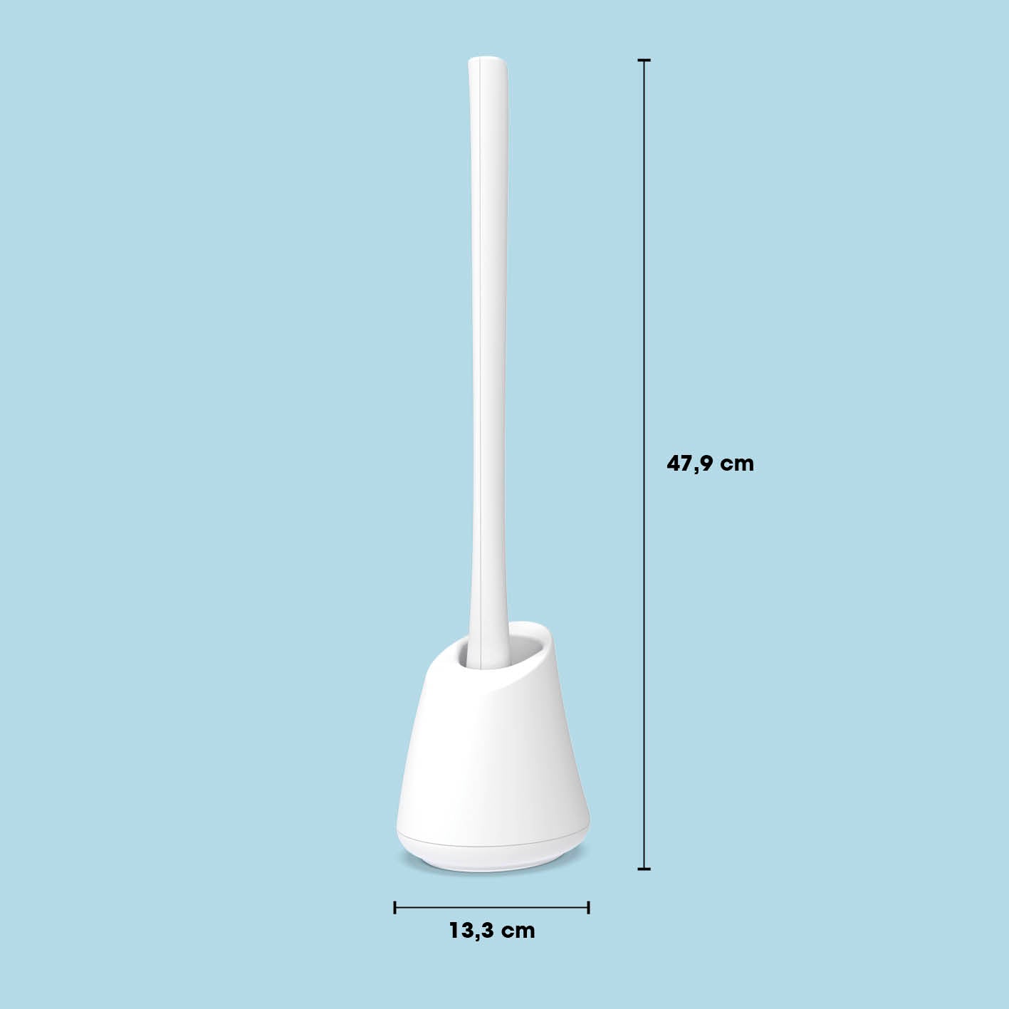 WC-Bürste - 2 in 1-Klick-System - weiß/schwarz, kompakt, 47,9 cm hoch, hygienisch ohne Borsten mit flexiblem Silikonkopf.