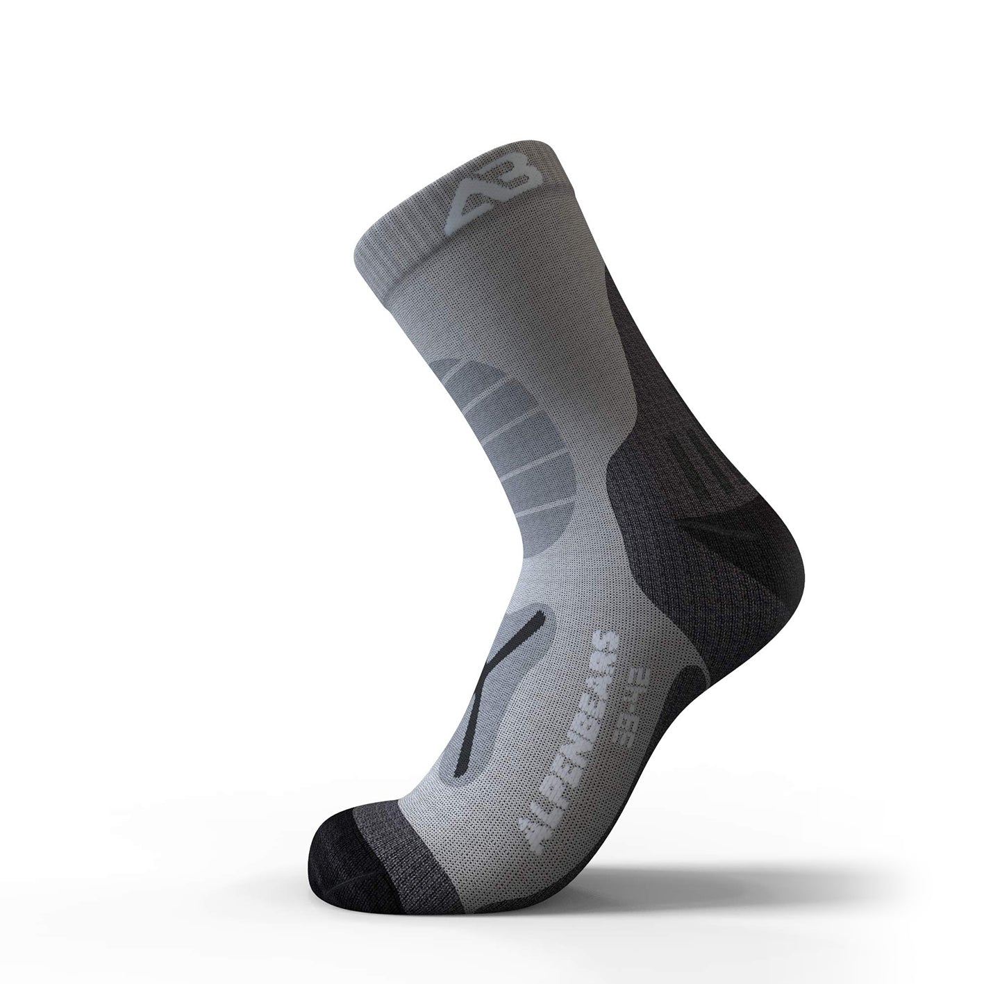 Wandersocken Merinowolle - 2er-Set - Grau-Schwarz - Größe 39-42, warme, feuchtigkeitsregulierende und gepolsterte Wandersocken aus hochwertiger Merinowolle.