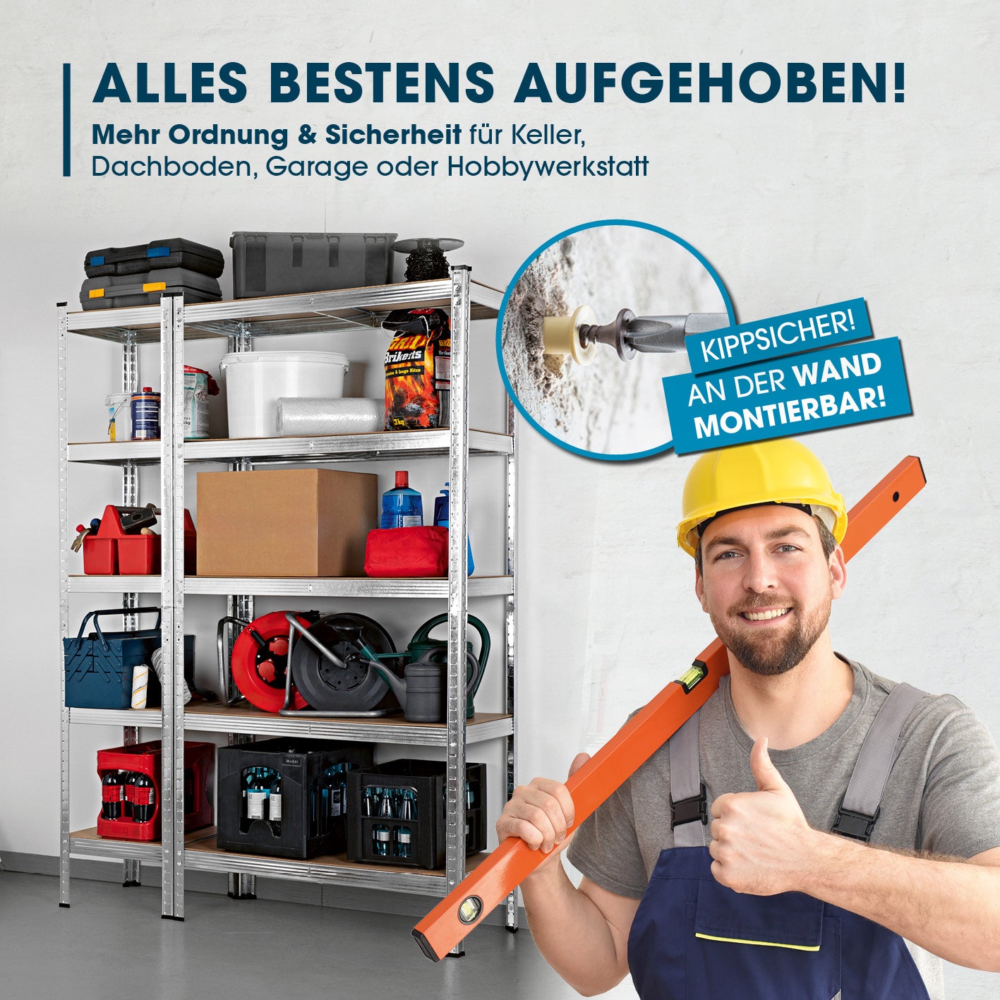 Schwerlastregal & Werkbank 2er-Set - 1750 kg Traglast, praktische Aufbewahrung für Garage, Keller und Werkstatt, TÜV-geprüft und stabil.