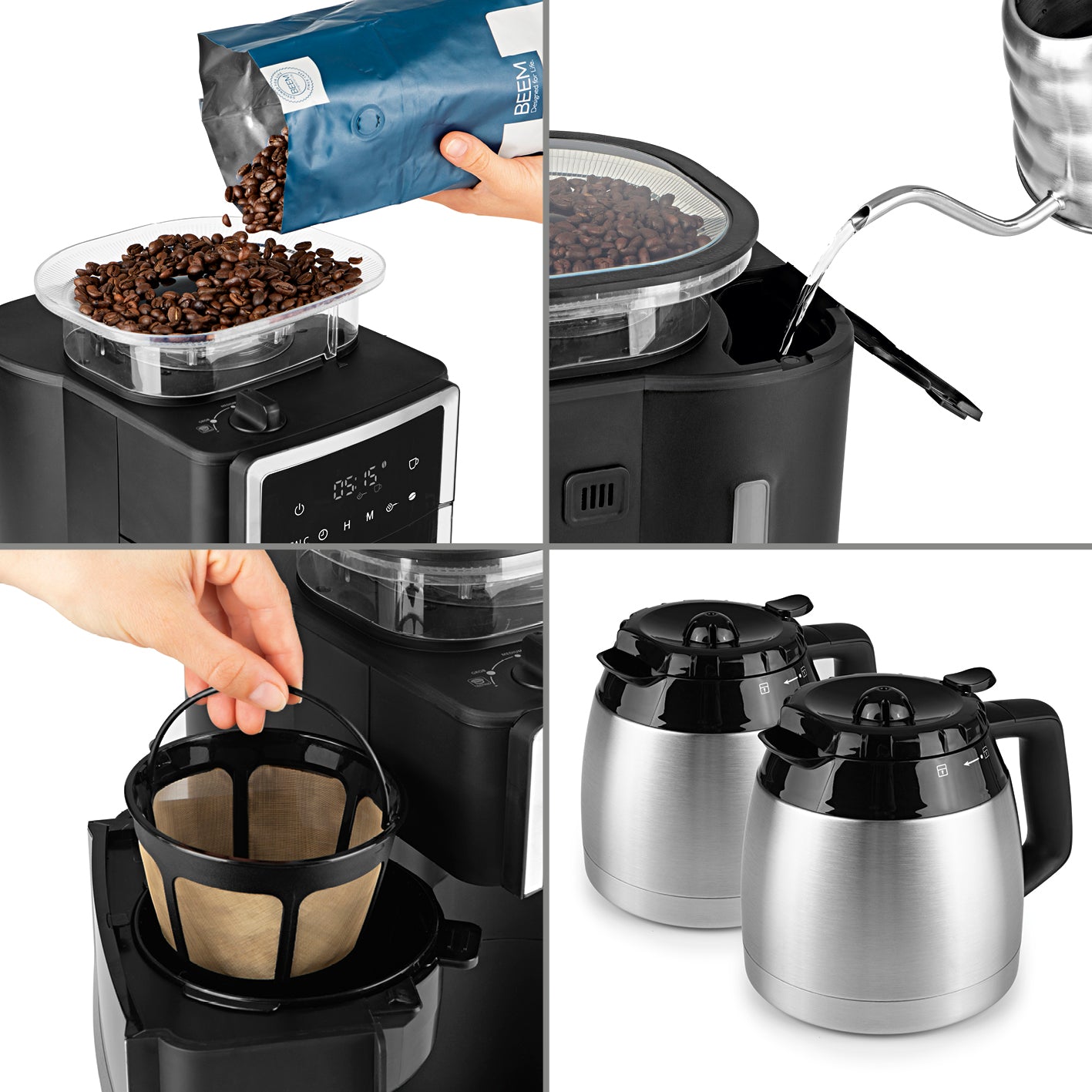 FRESH-AROMA-PERFECT III Filterkaffeemaschine mit Mahlwerk und 2 Isolierkannen für individuellen Kaffeegenuss und 24-Stunden-Timer.